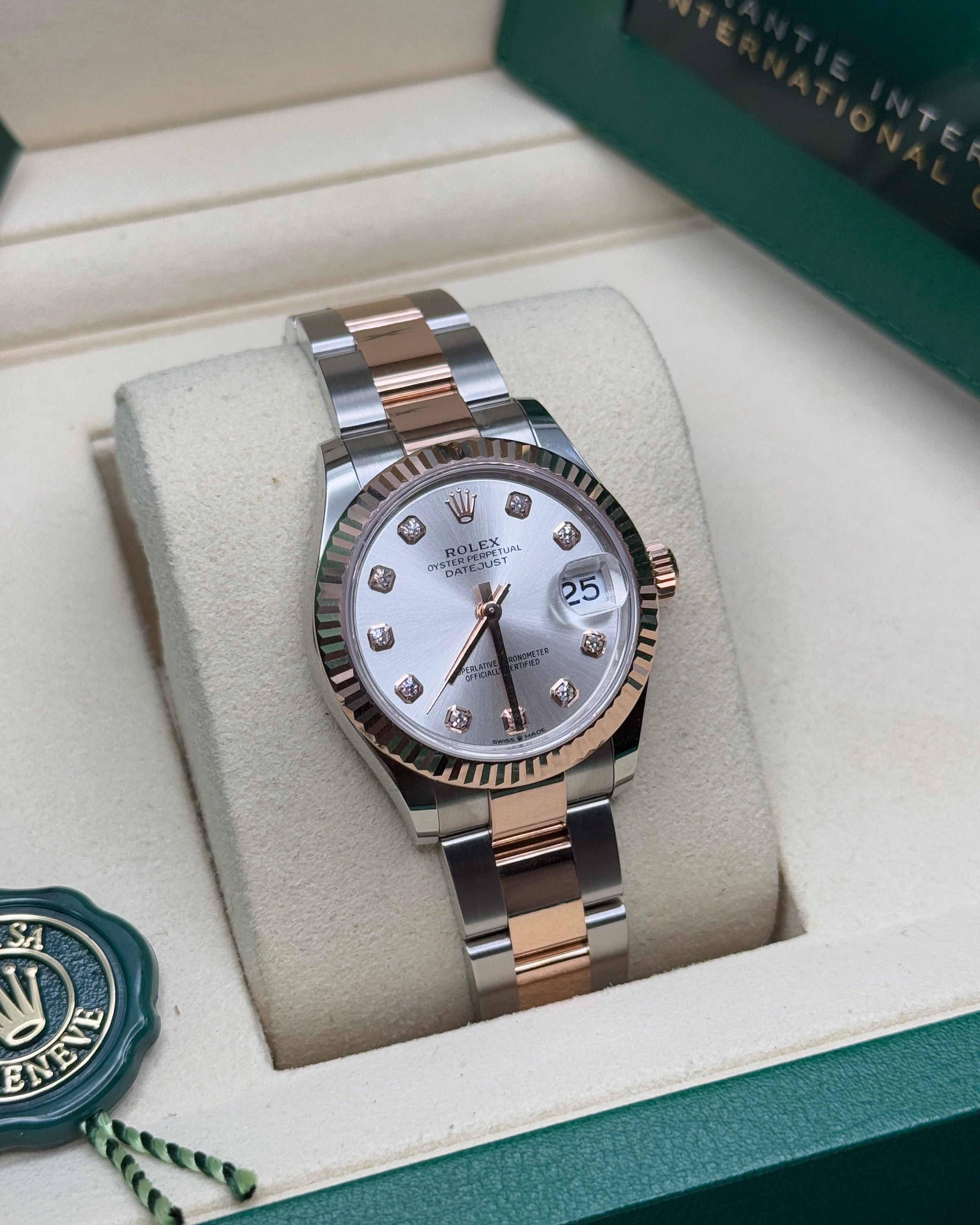 Datejust 31 Everose Gold Two-Tone Silver Diamond Luxury Watch