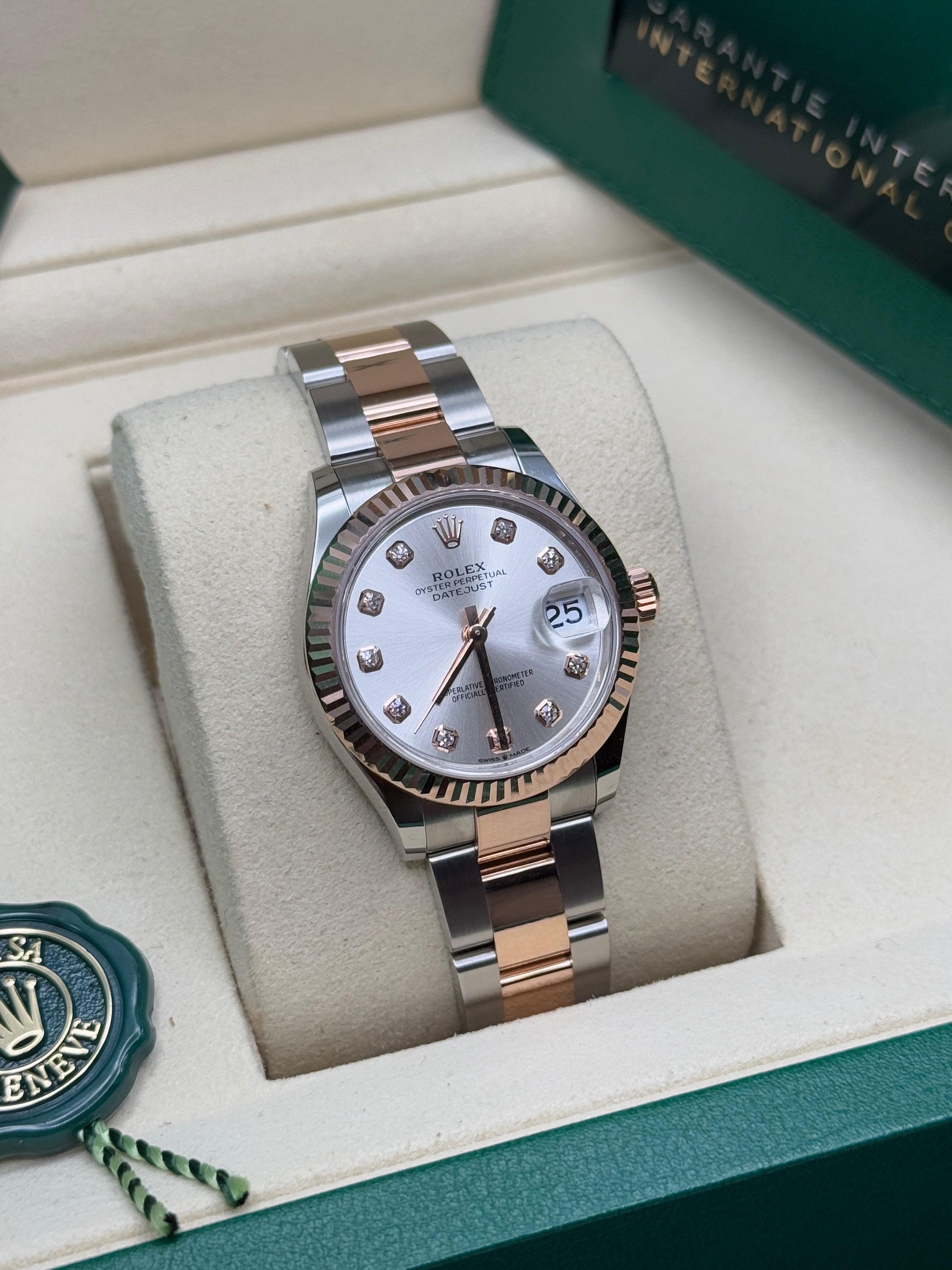 Datejust 31 Everose Gold Two-Tone Silver Diamond Luxury Watch