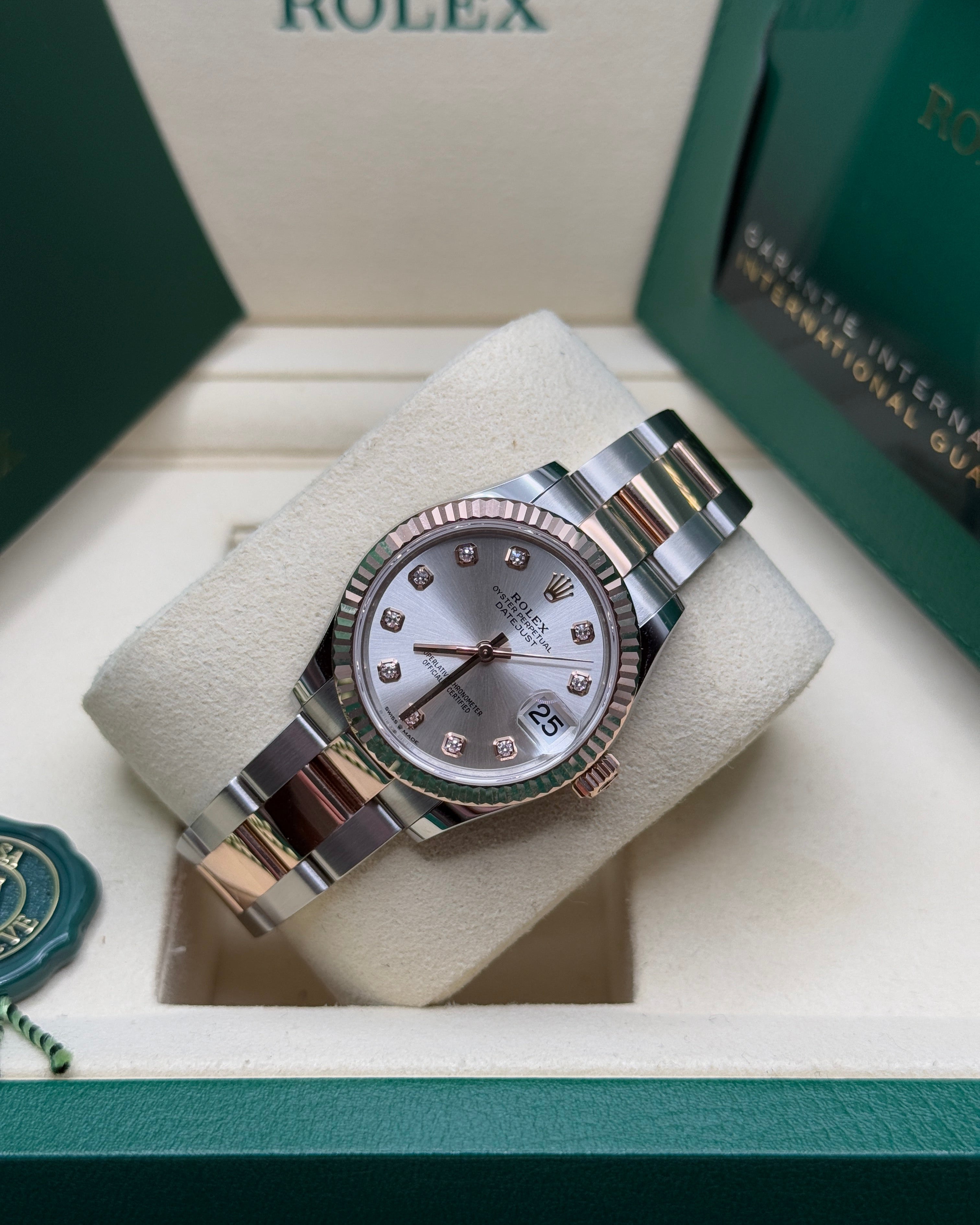 Datejust 31 Everose Gold Two-Tone Silver Diamond Luxury Watch
