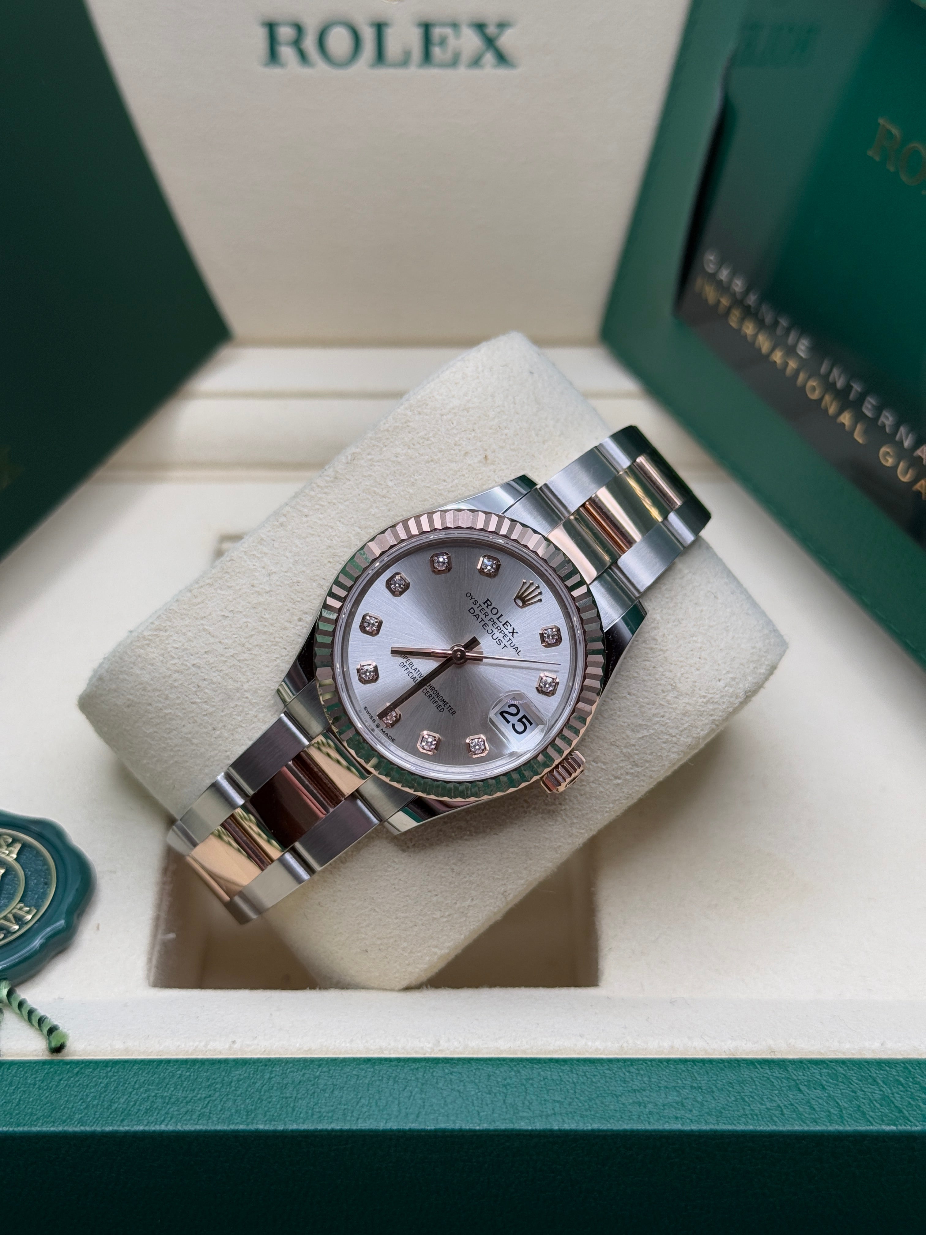 Datejust 31 Everose Gold Two-Tone Silver Diamond Luxury Watch