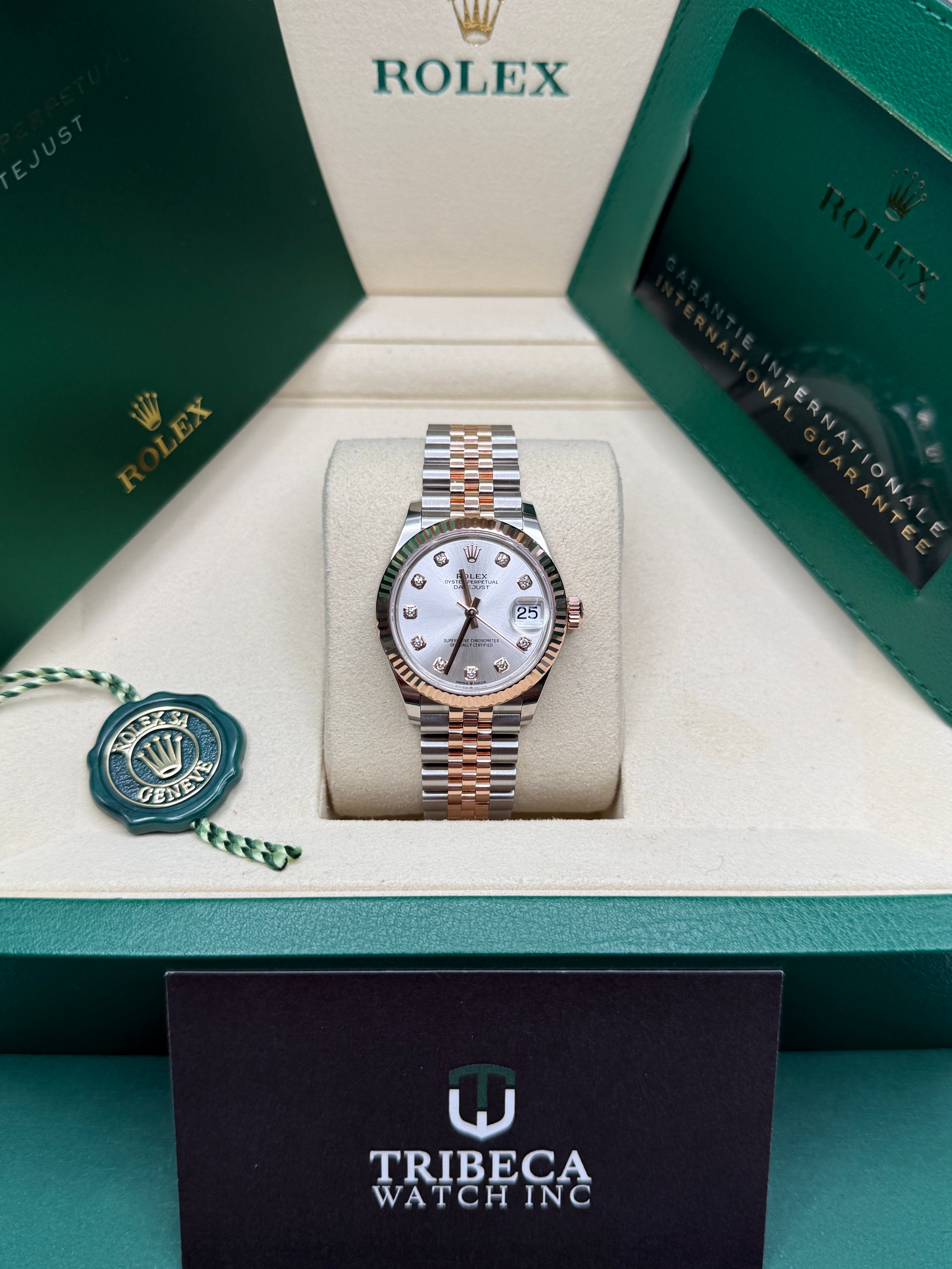 Datejust 31 Everose Gold Two-Tone Silver Diamond Luxury Watch