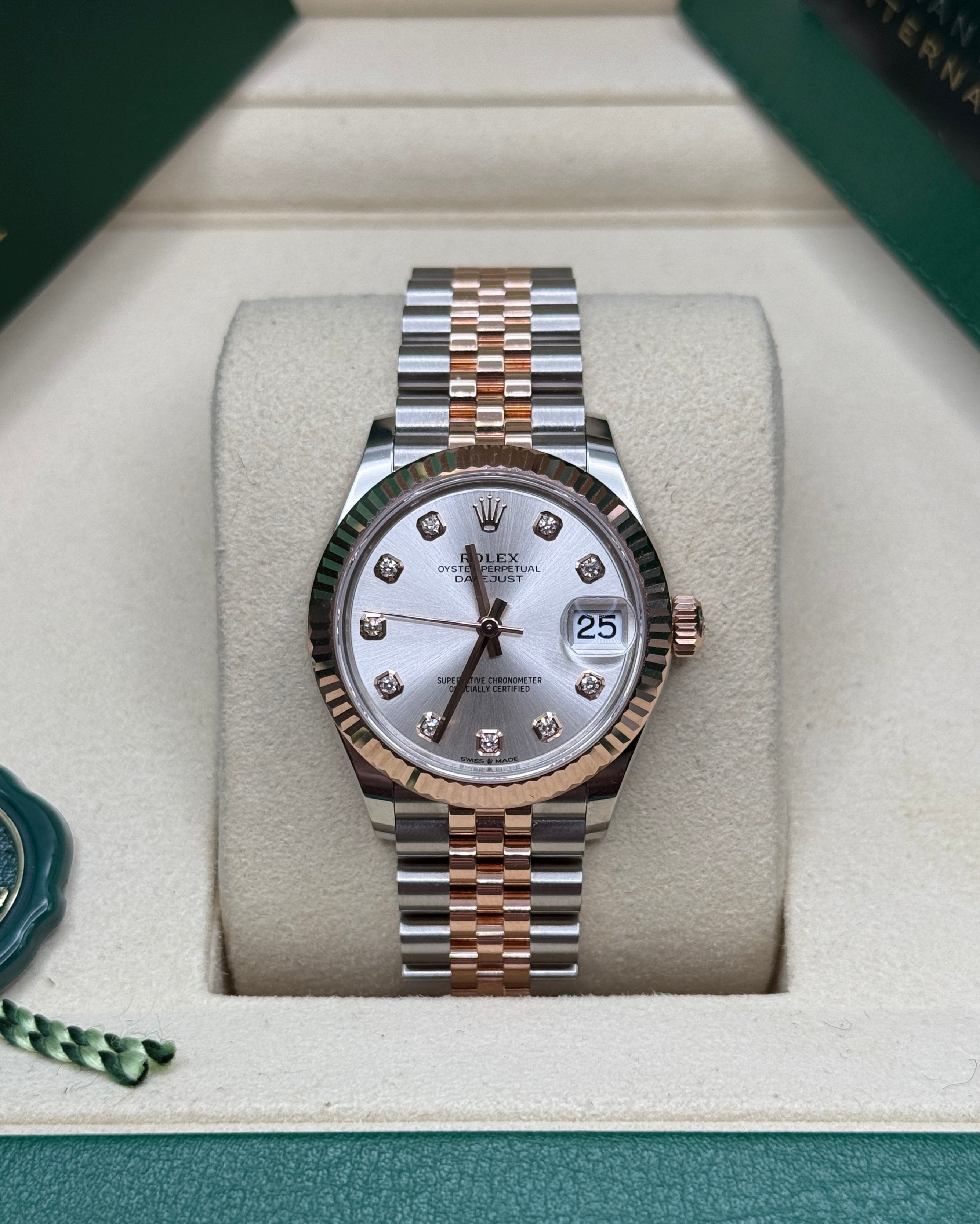 Datejust 31 Everose Gold Two-Tone Silver Diamond Luxury Watch