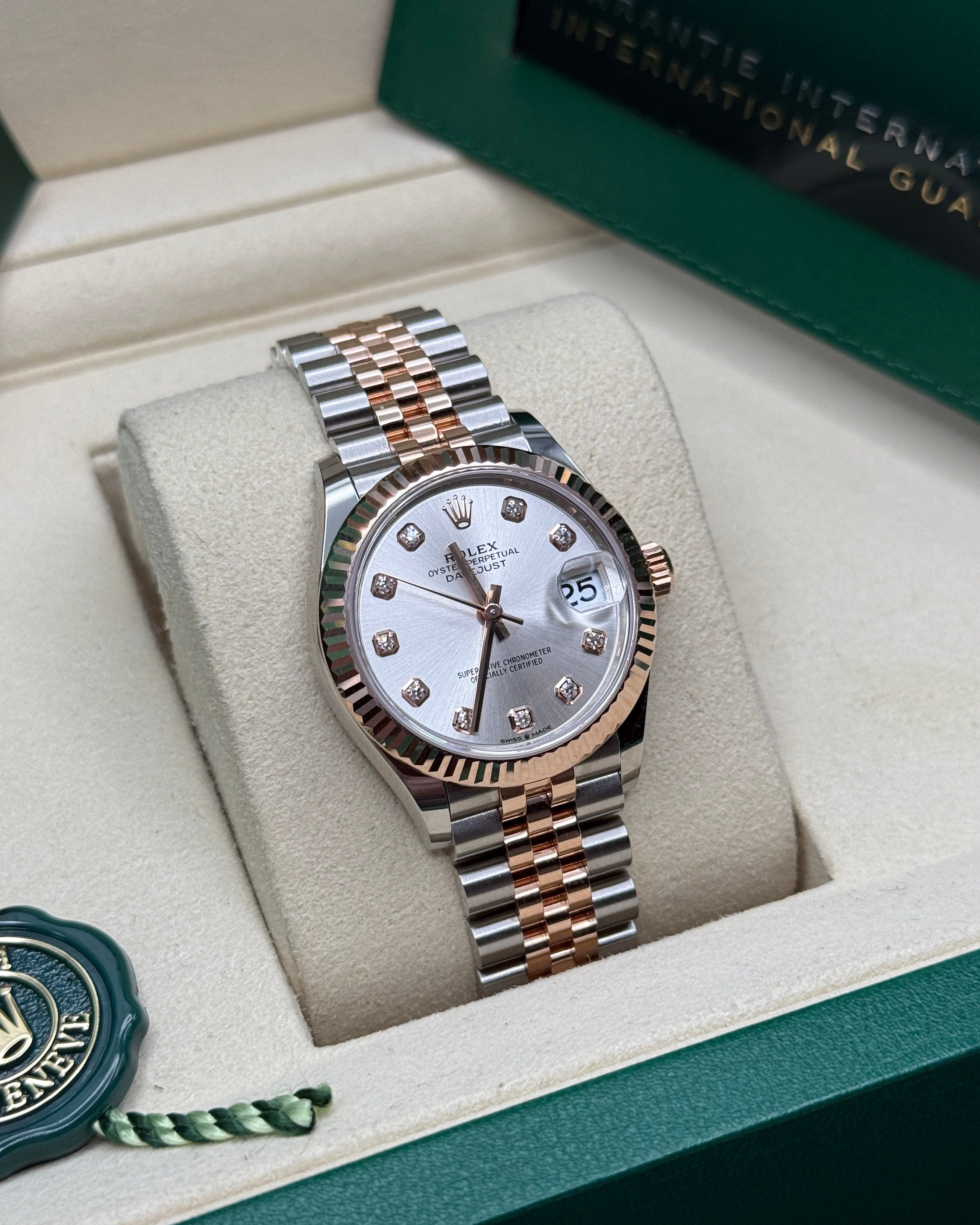 Datejust 31 Everose Gold Two-Tone Silver Diamond Luxury Watch