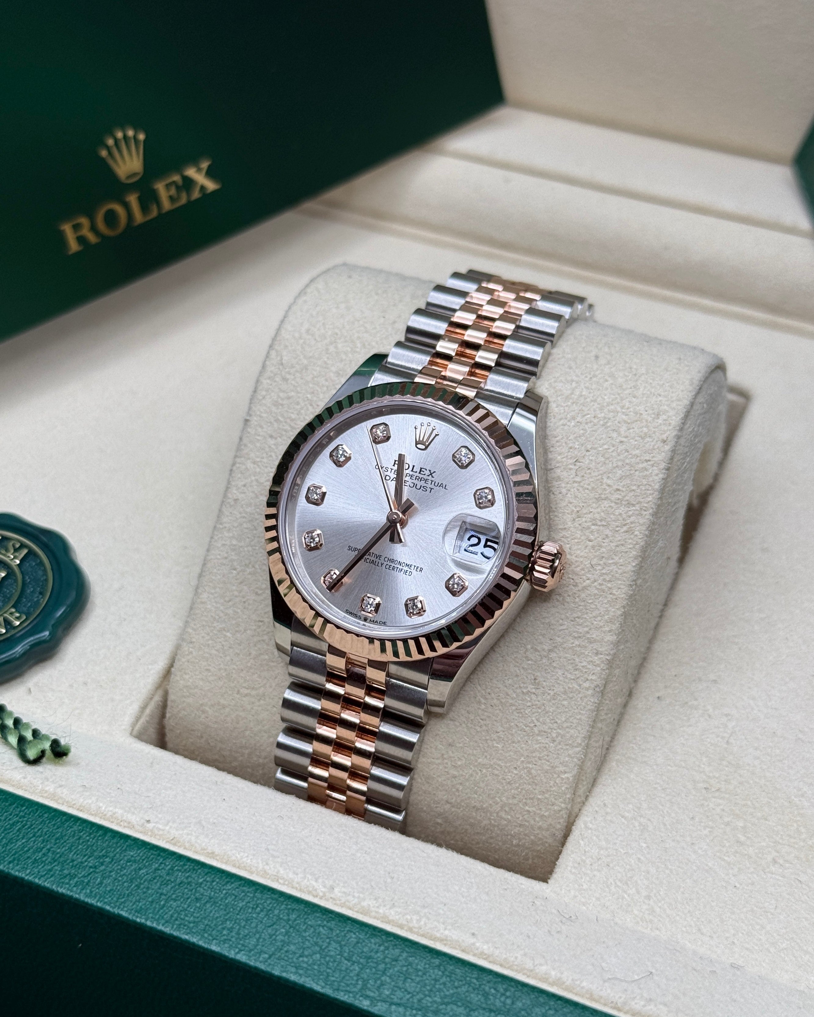 Datejust 31 Everose Gold Two-Tone Silver Diamond Luxury Watch