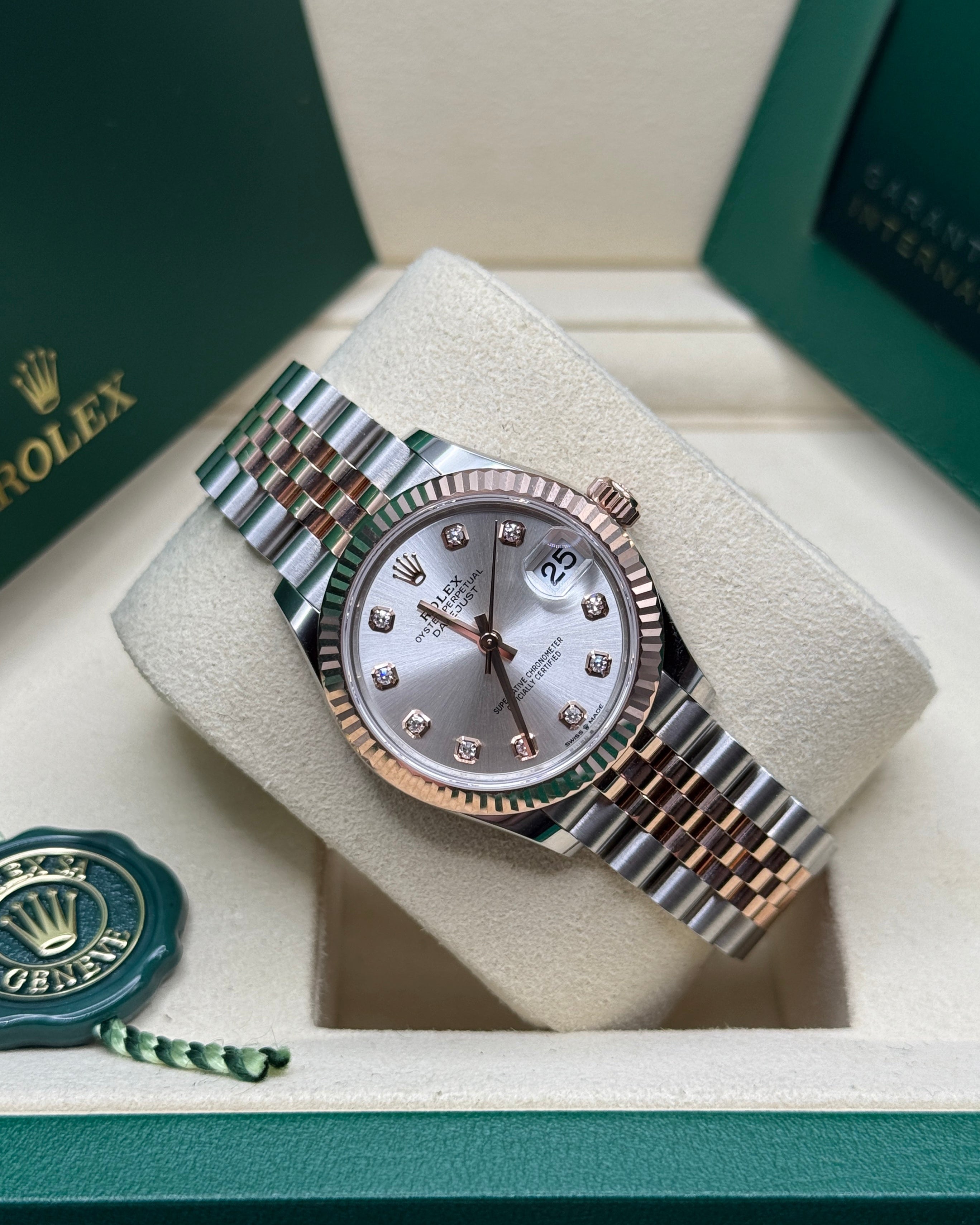 Datejust 31 Everose Gold Two-Tone Silver Diamond Luxury Watch