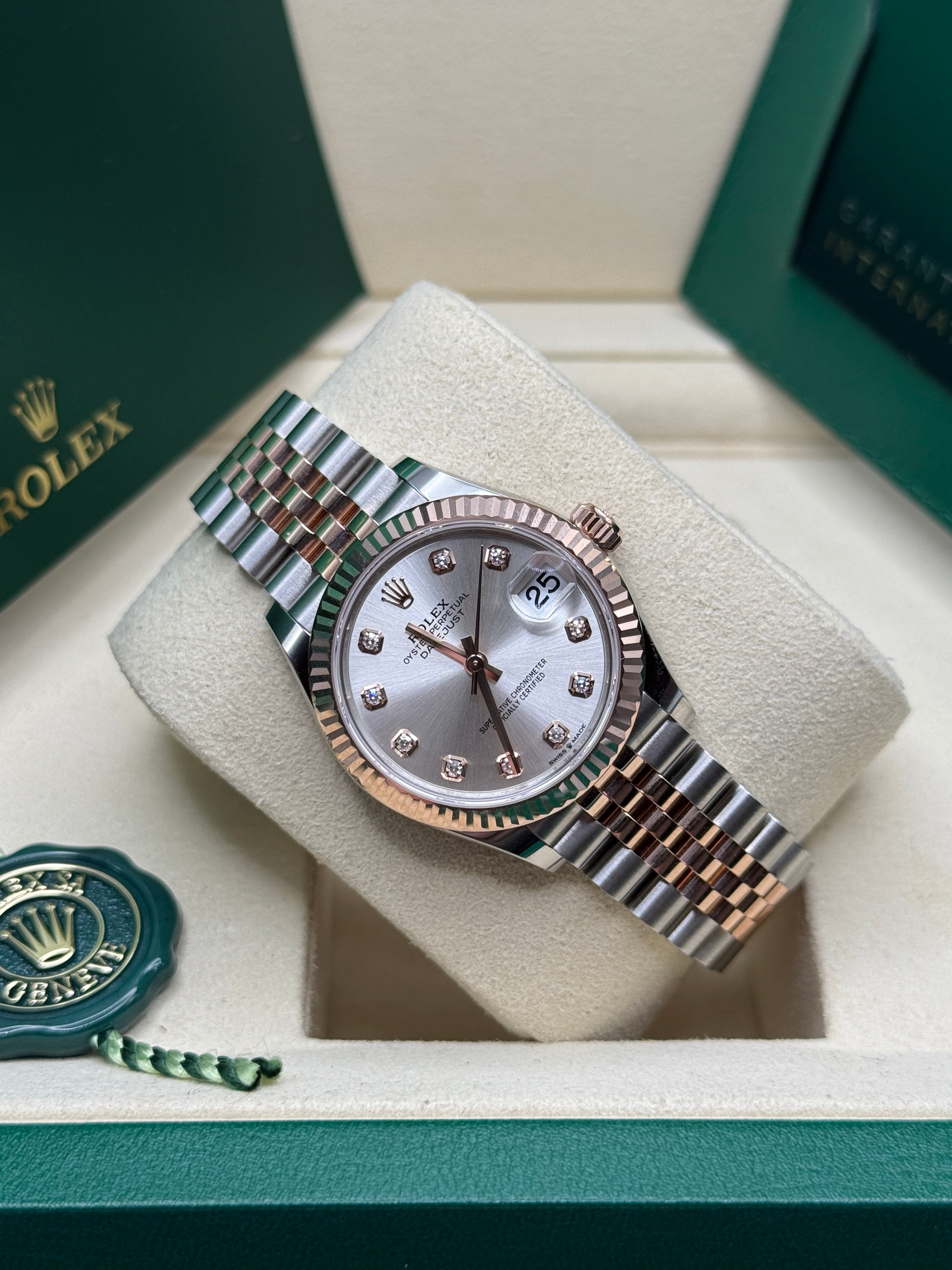 Datejust 31 Everose Gold Two-Tone Silver Diamond Luxury Watch