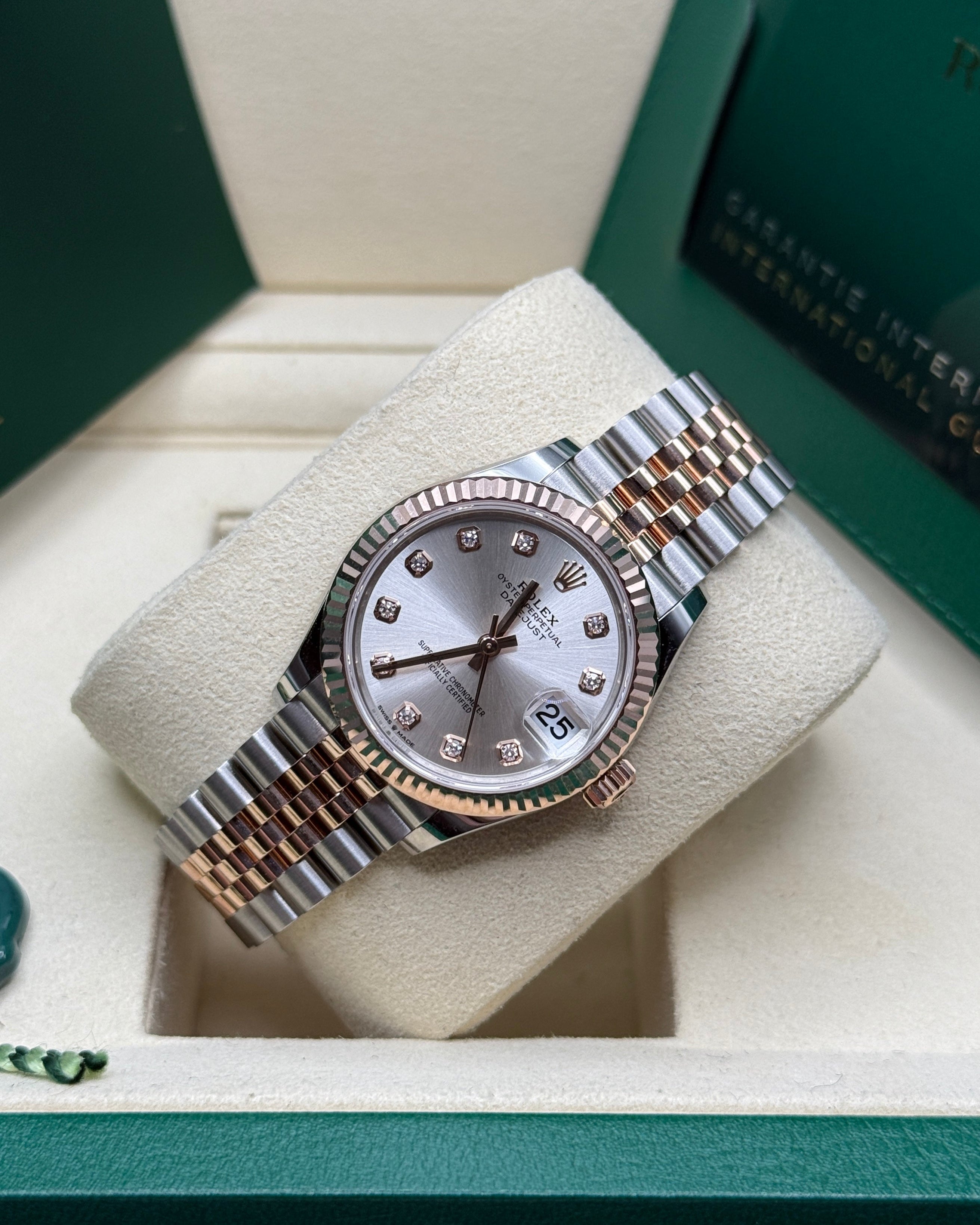 Datejust 31 Everose Gold Two-Tone Silver Diamond Luxury Watch