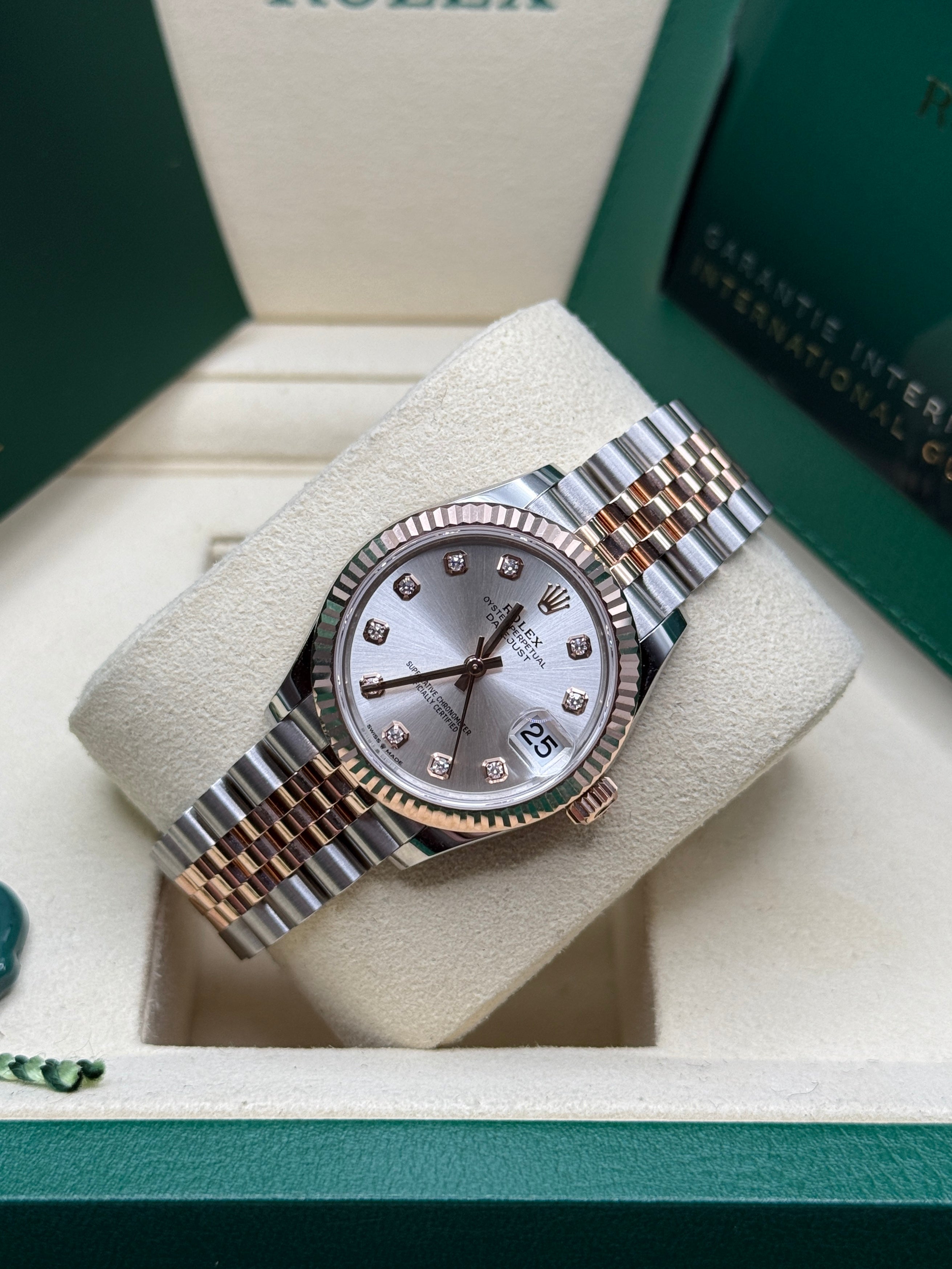 Datejust 31 Everose Gold Two-Tone Silver Diamond Luxury Watch