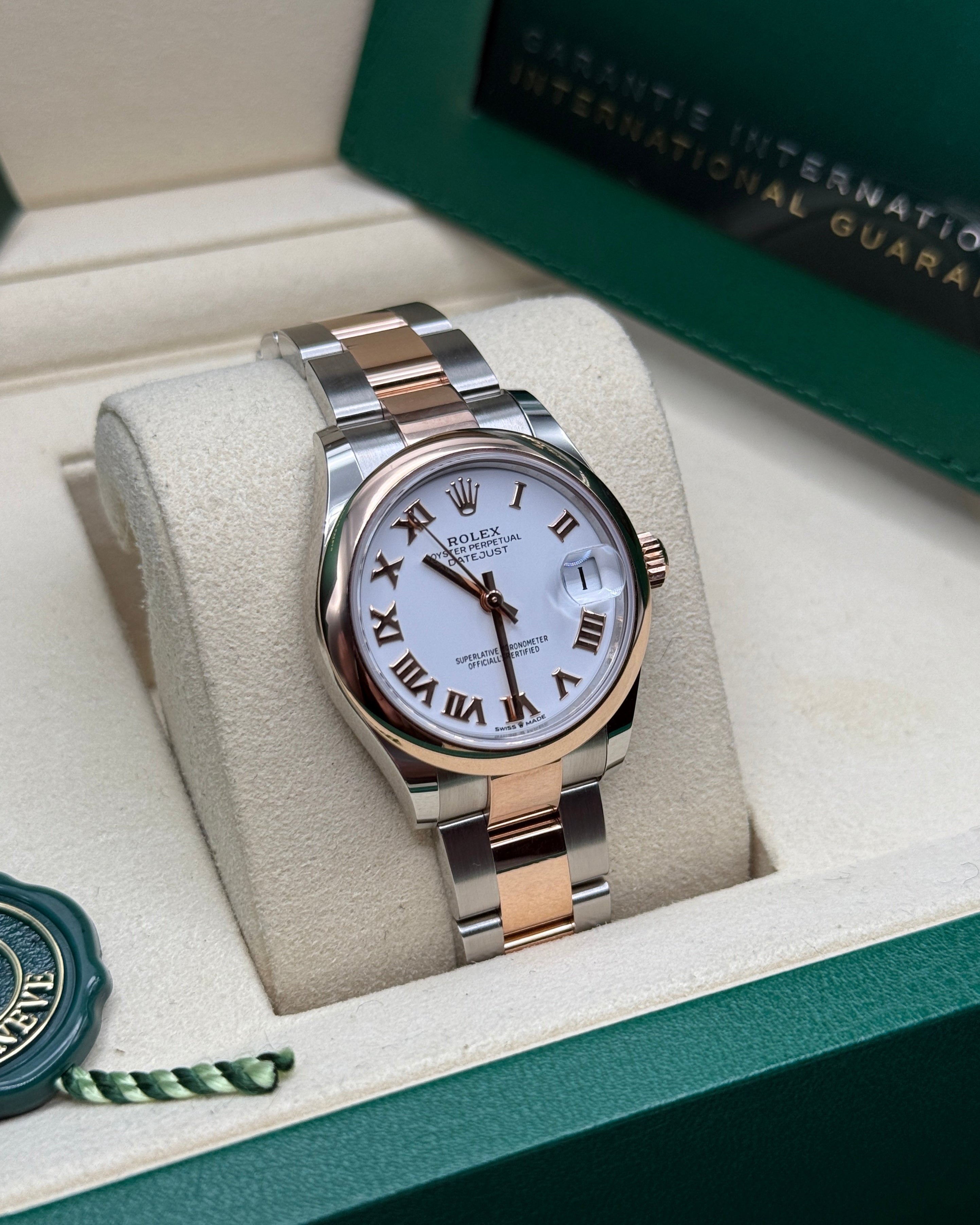 Datejust 31 Everose Gold Two-Tone White Roman Luxury Watch