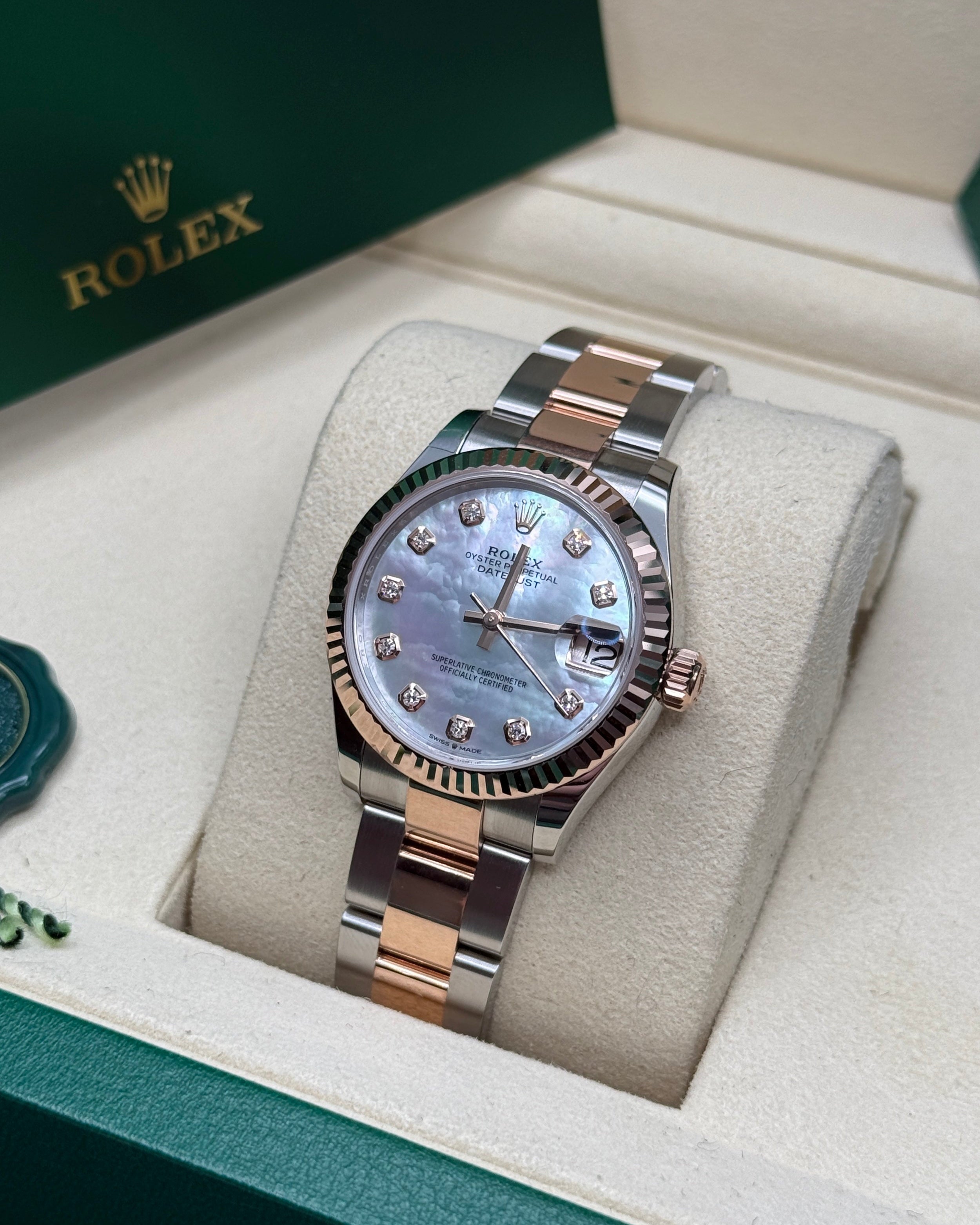 Datejust 31 Everose Gold Two-Tone Mother of Pearl Diamond Luxury Watch