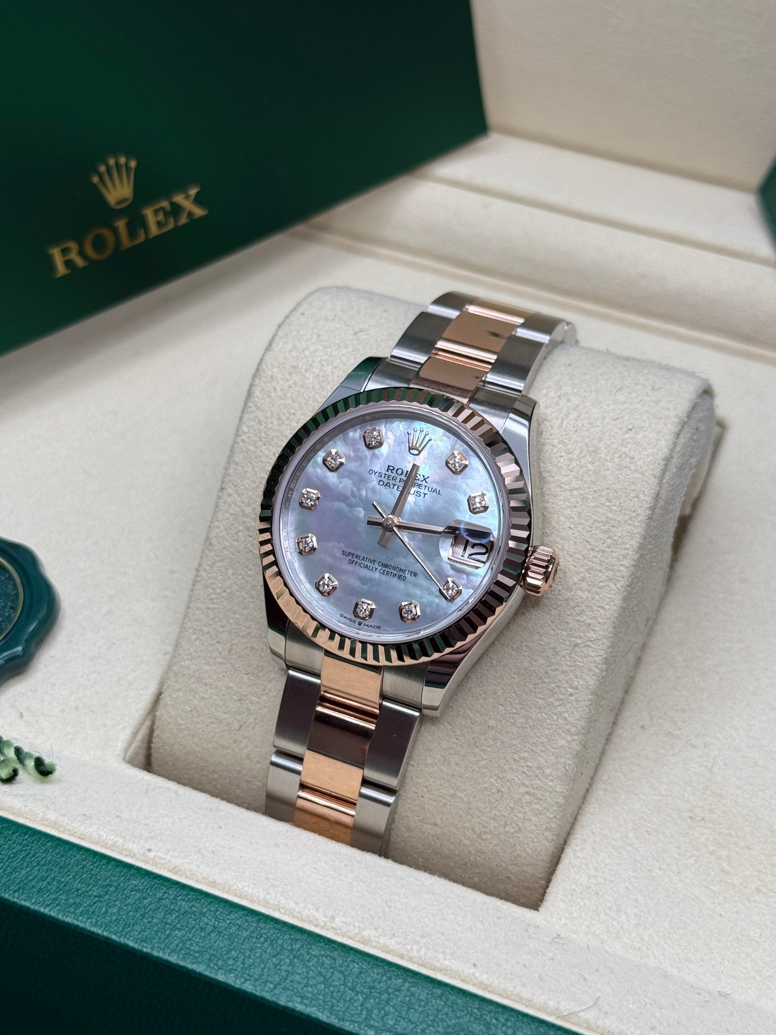 Datejust 31 Everose Gold Two-Tone Mother of Pearl Diamond Luxury Watch