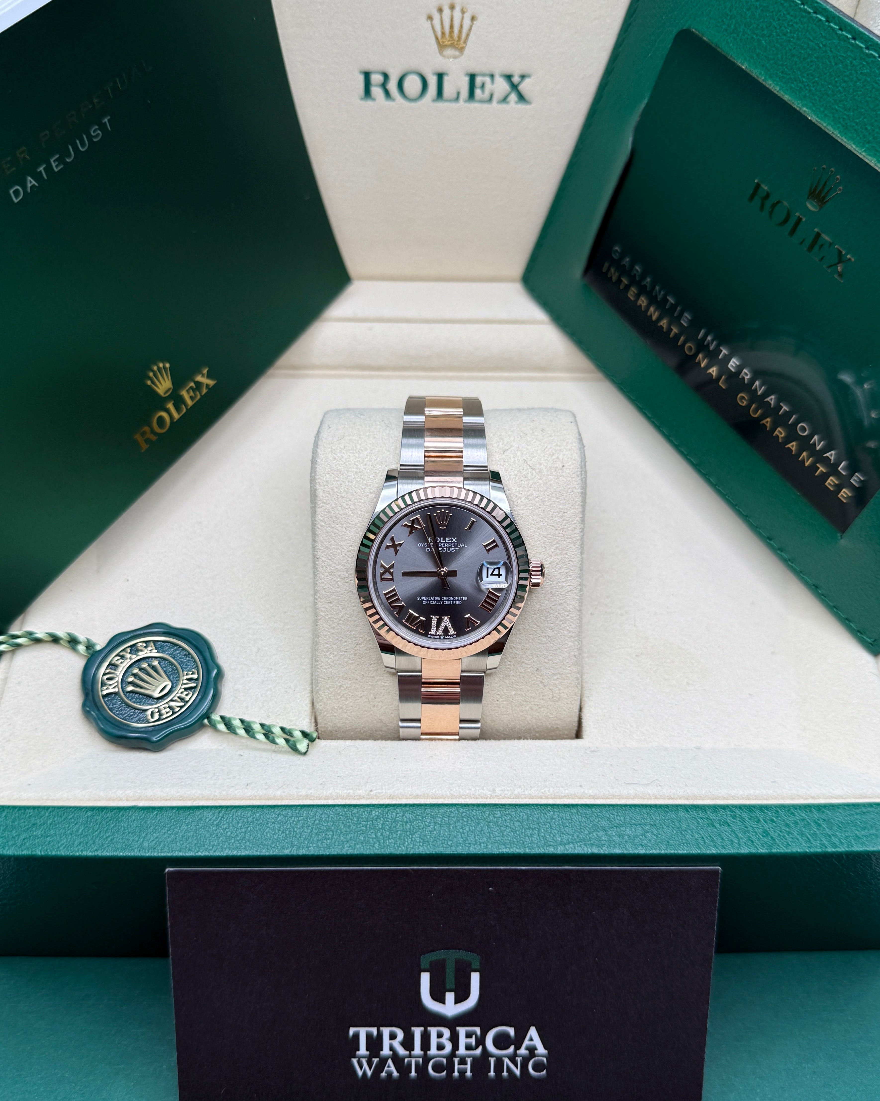 Datejust 31 Everose Gold Two-Tone Slate Roman Diamond Luxury Watch