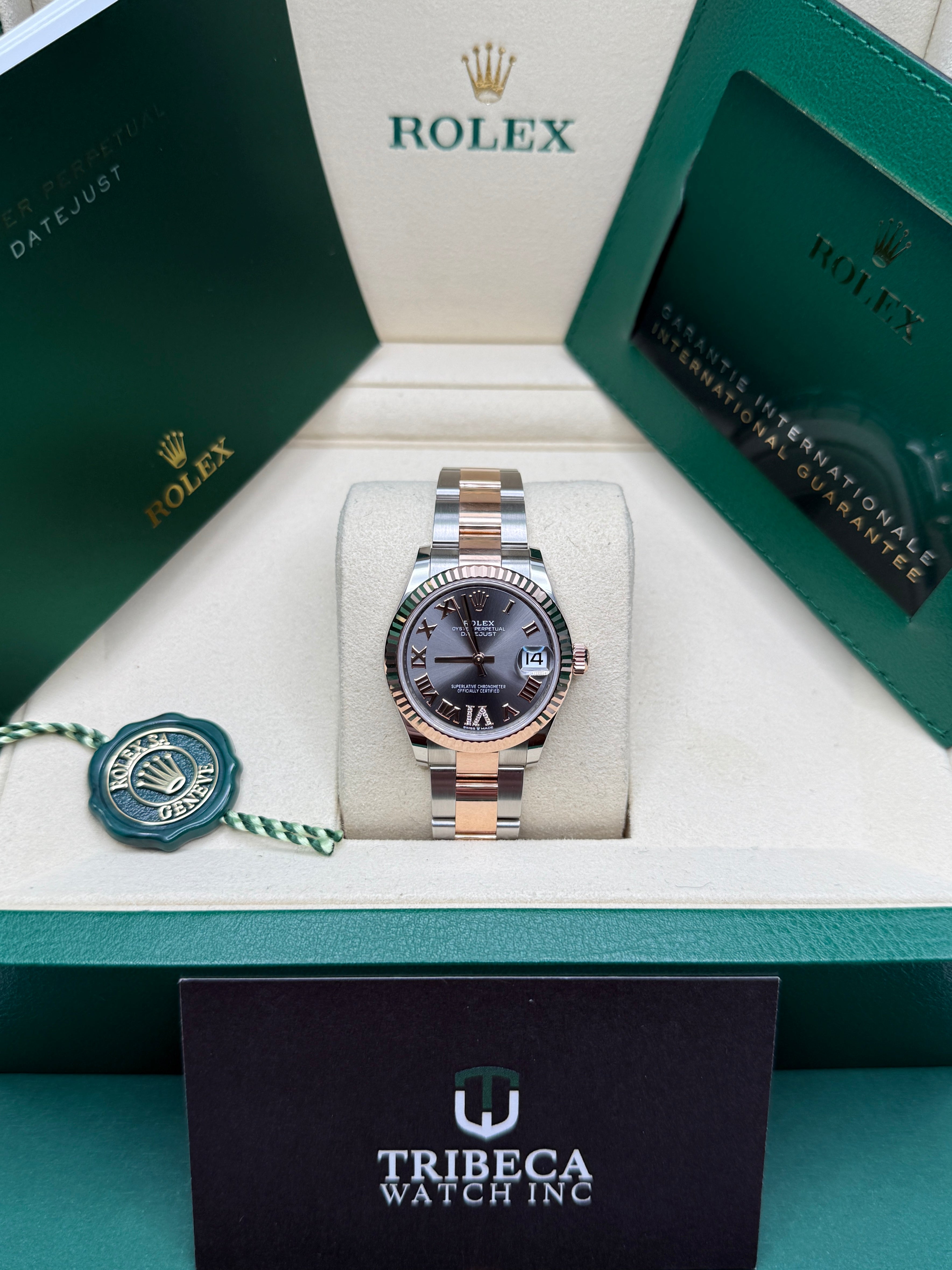 Datejust 31 Everose Gold Two-Tone Slate Roman Diamond Luxury Watch