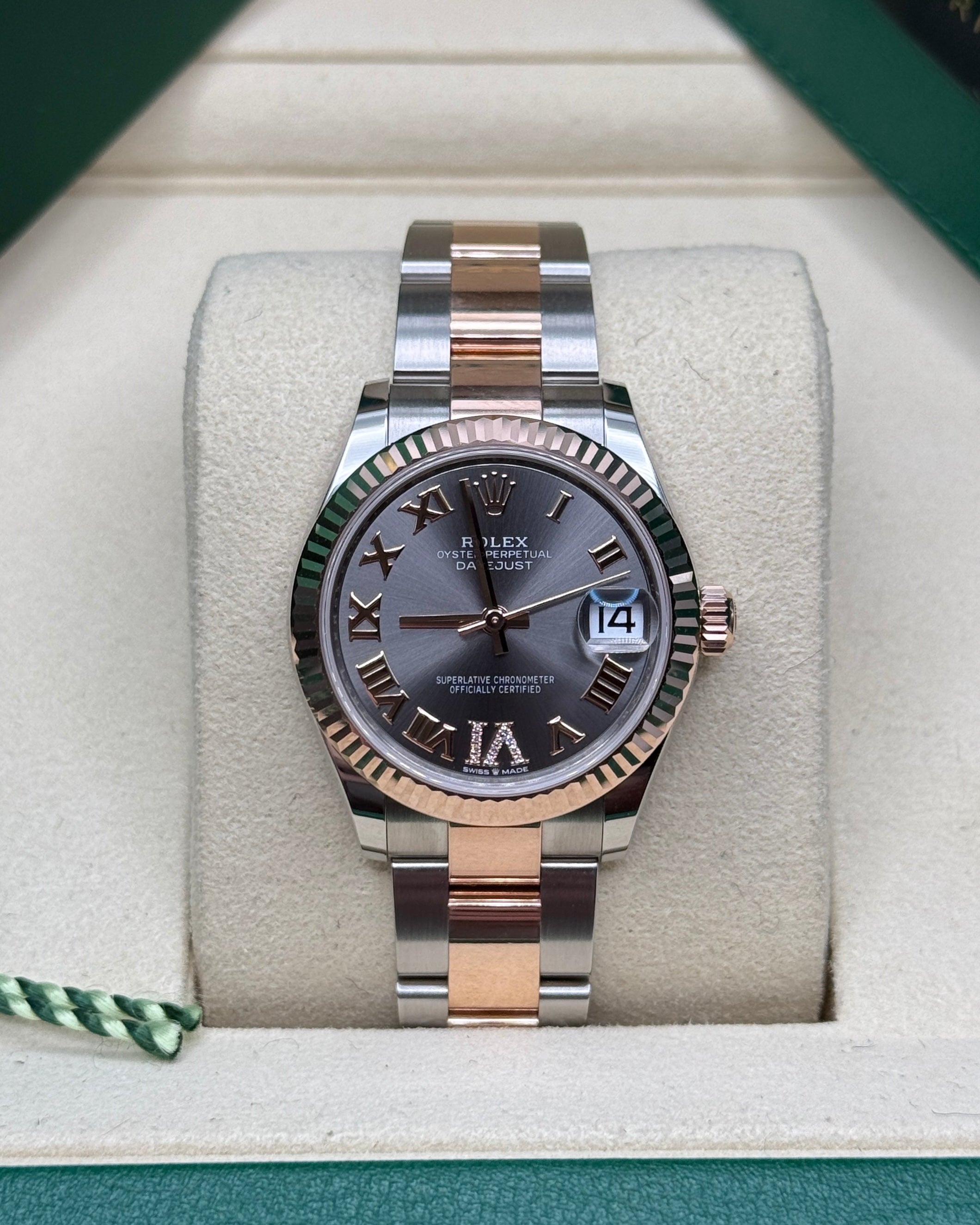 Datejust 31 Everose Gold Two-Tone Slate Roman Diamond Luxury Watch