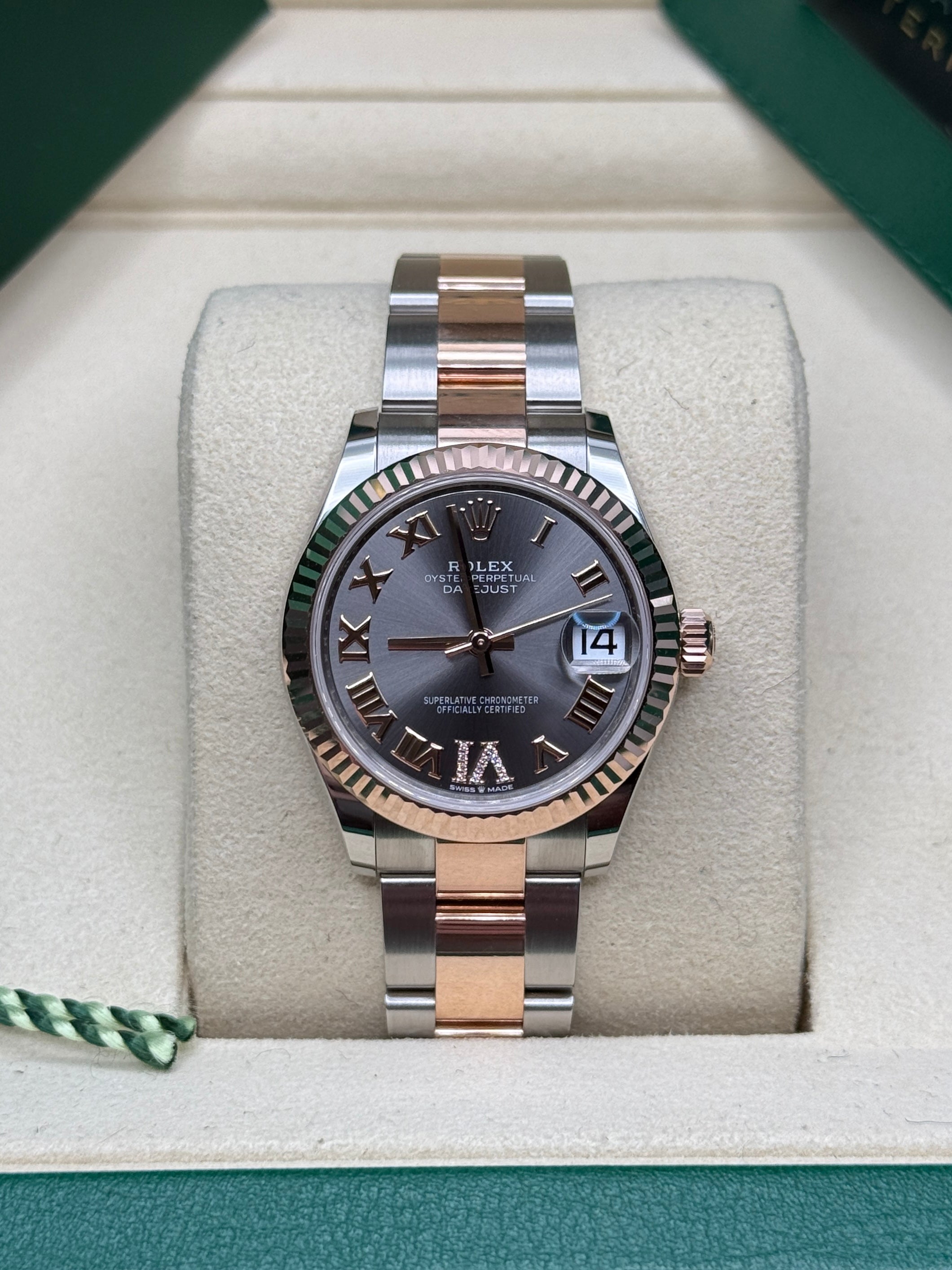 Datejust 31 Everose Gold Two-Tone Slate Roman Diamond Luxury Watch