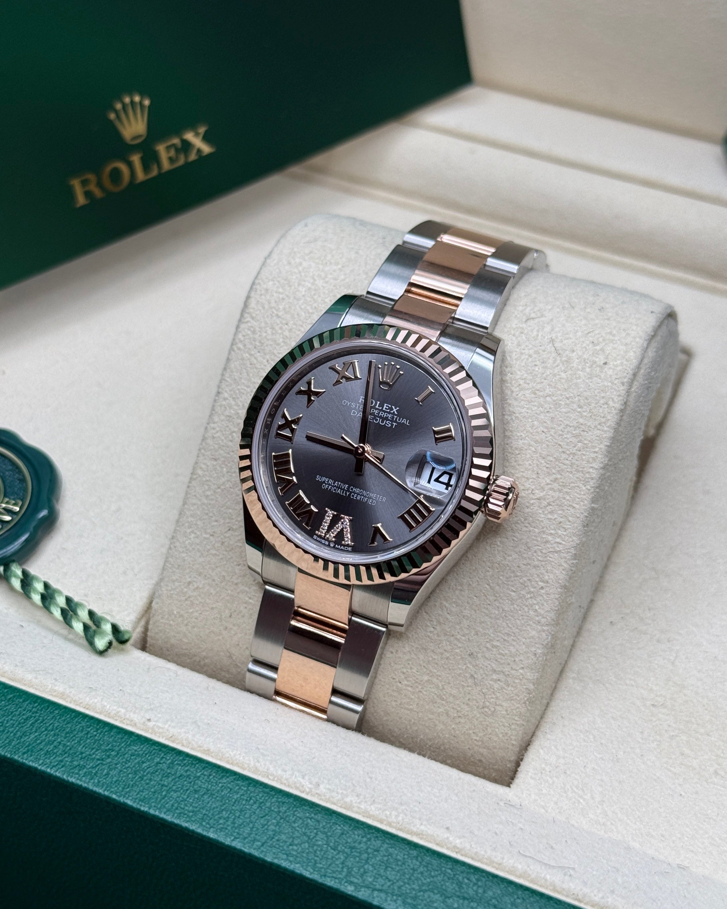 Datejust 31 Everose Gold Two-Tone Slate Roman Diamond Luxury Watch