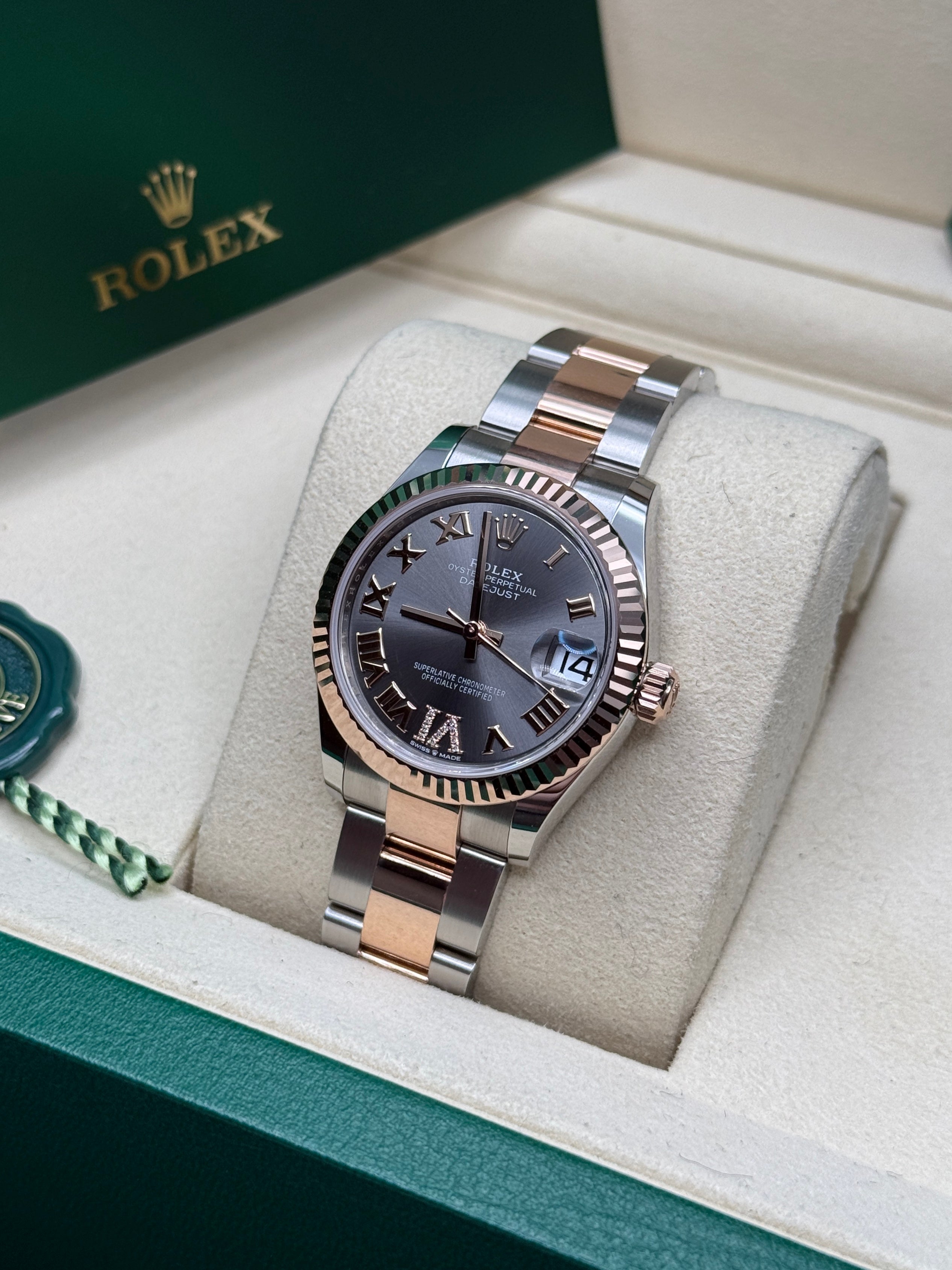 Datejust 31 Everose Gold Two-Tone Slate Roman Diamond Luxury Watch