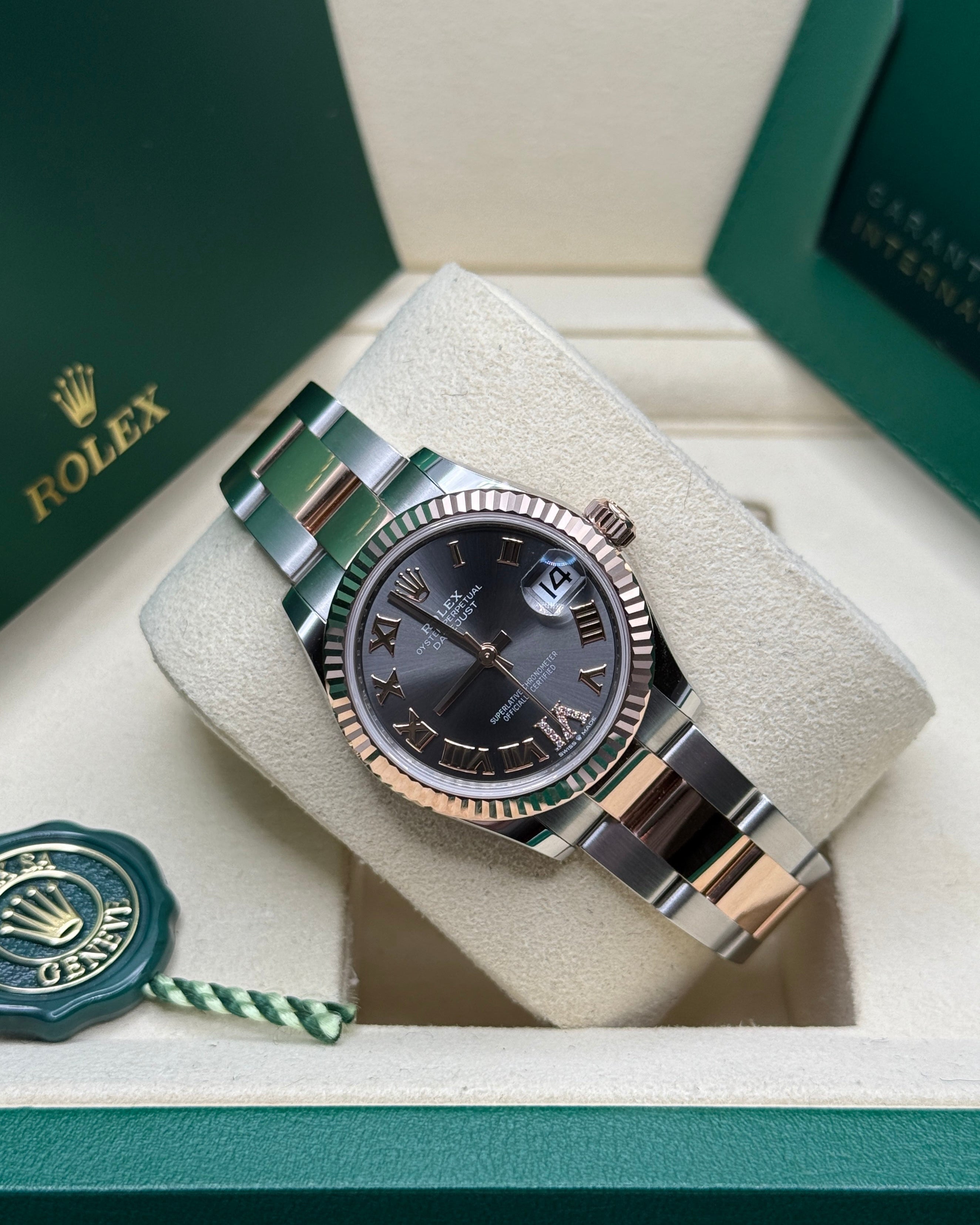 Datejust 31 Everose Gold Two-Tone Slate Roman Diamond Luxury Watch