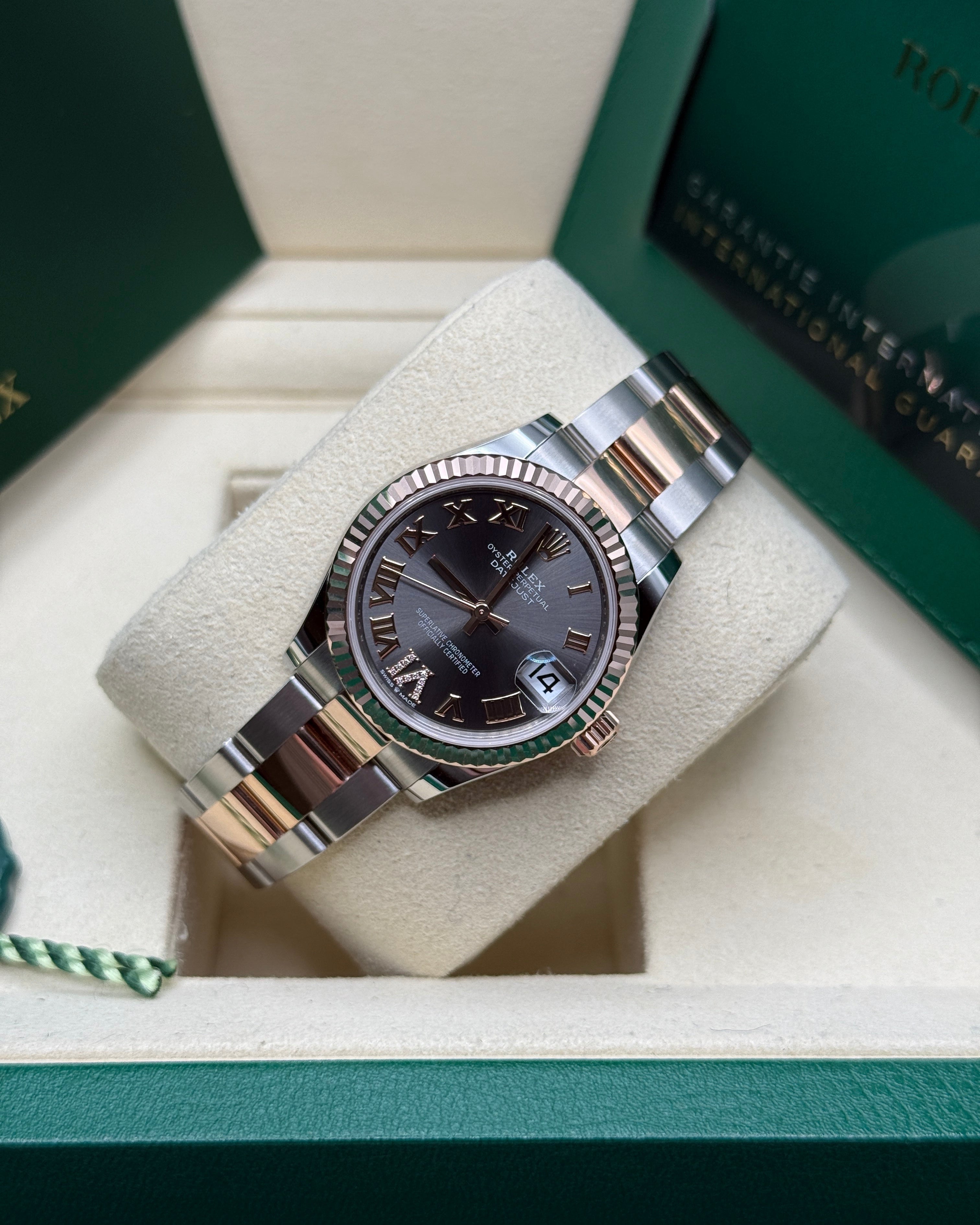 Datejust 31 Everose Gold Two-Tone Slate Roman Diamond Luxury Watch