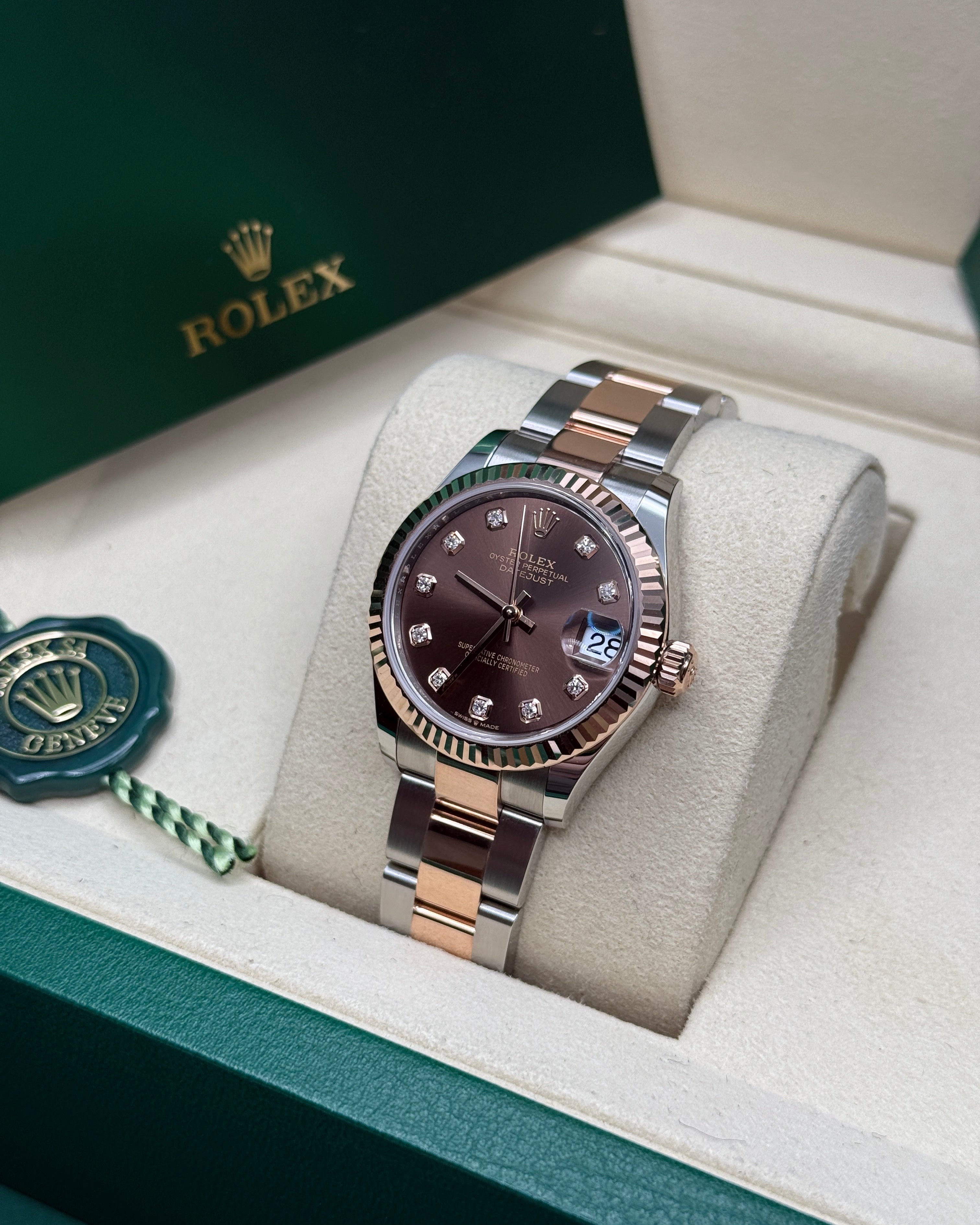 Datejust 31 Everose Gold Two-Tone Chocolate Diamond Luxury Watch