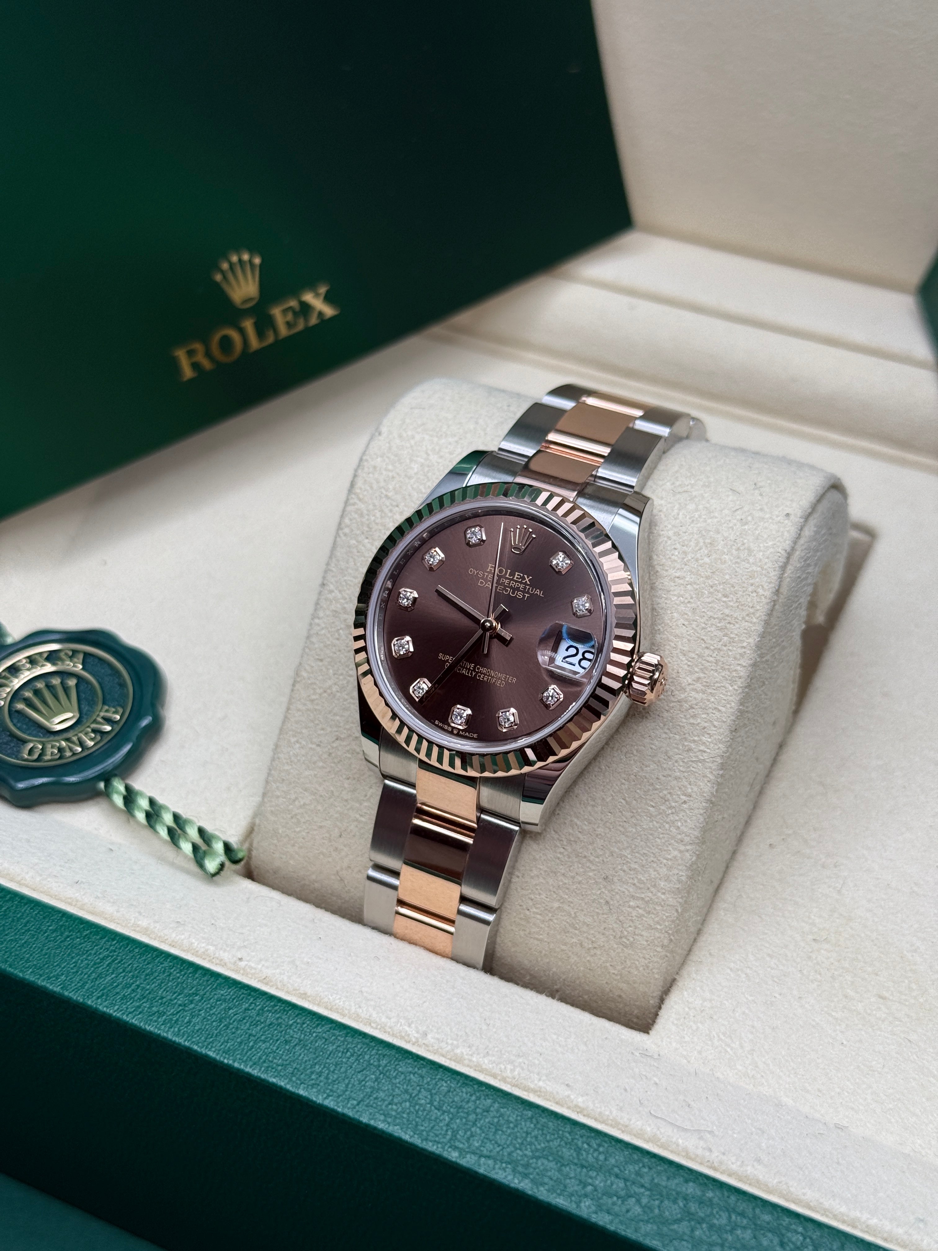 Datejust 31 Everose Gold Two-Tone Chocolate Diamond Luxury Watch