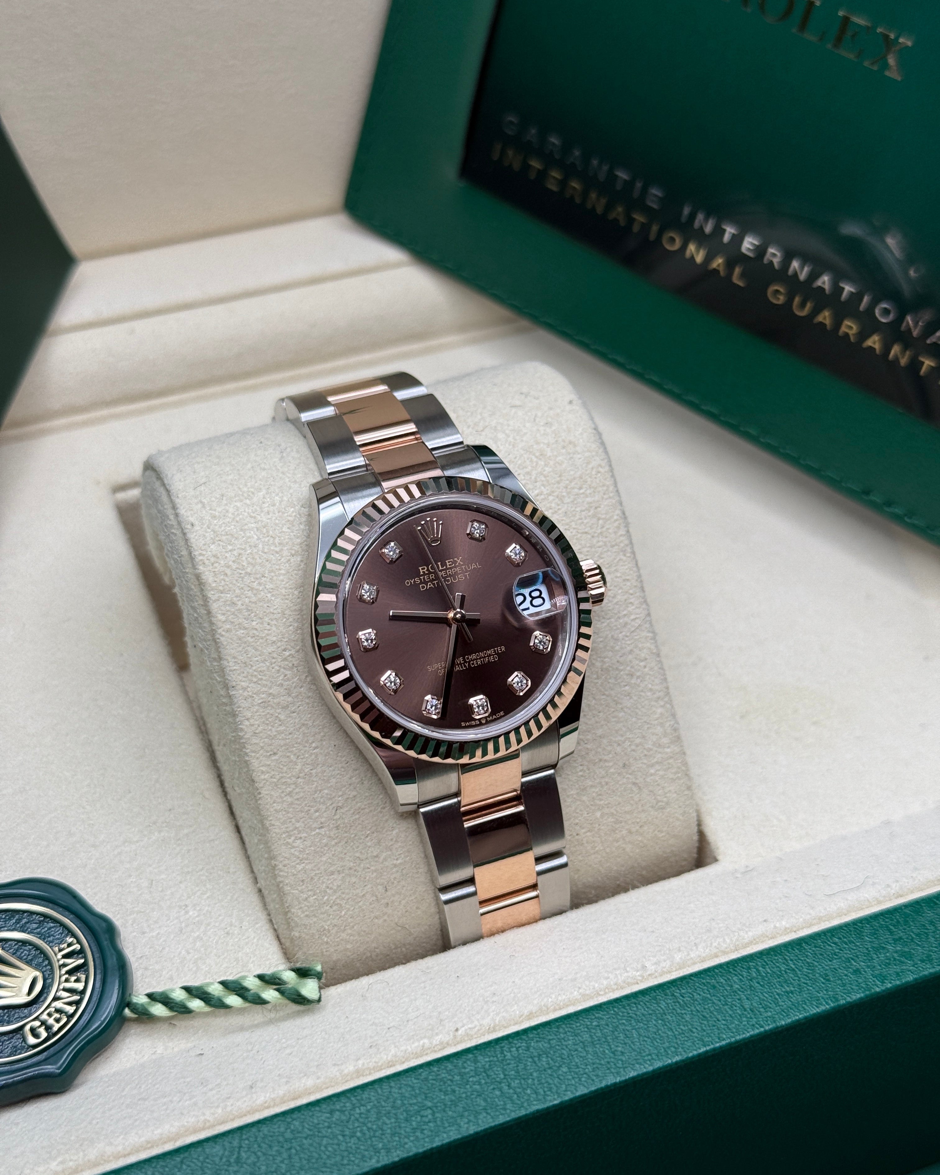 Datejust 31 Everose Gold Two-Tone Chocolate Diamond Luxury Watch