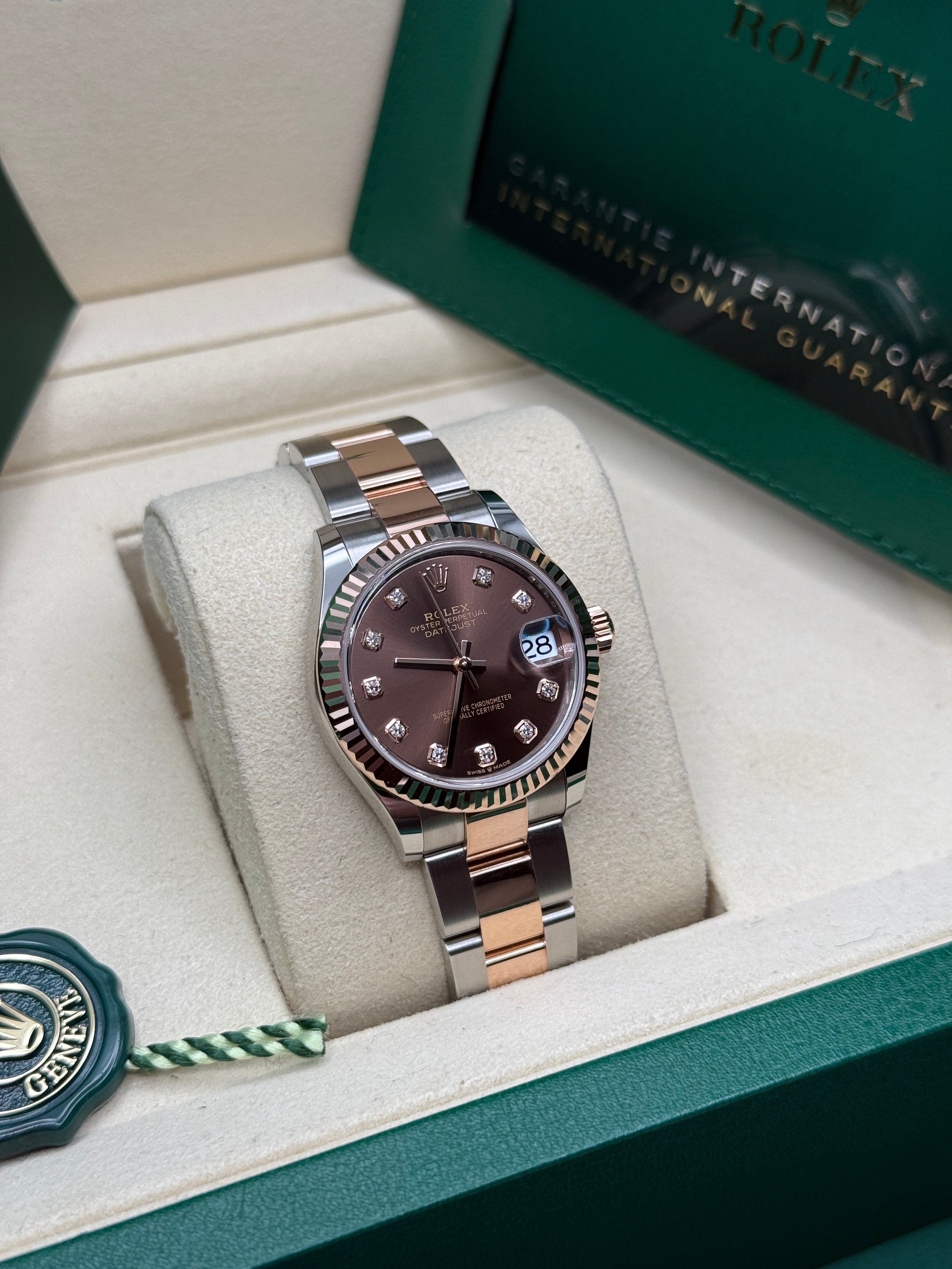 Datejust 31 Everose Gold Two-Tone Chocolate Diamond Luxury Watch