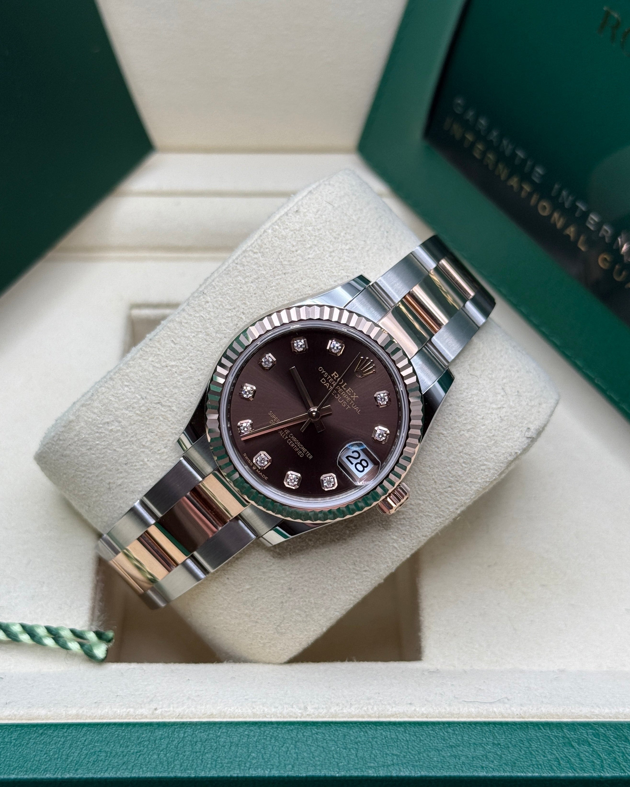 Datejust 31 Everose Gold Two-Tone Chocolate Diamond Luxury Watch