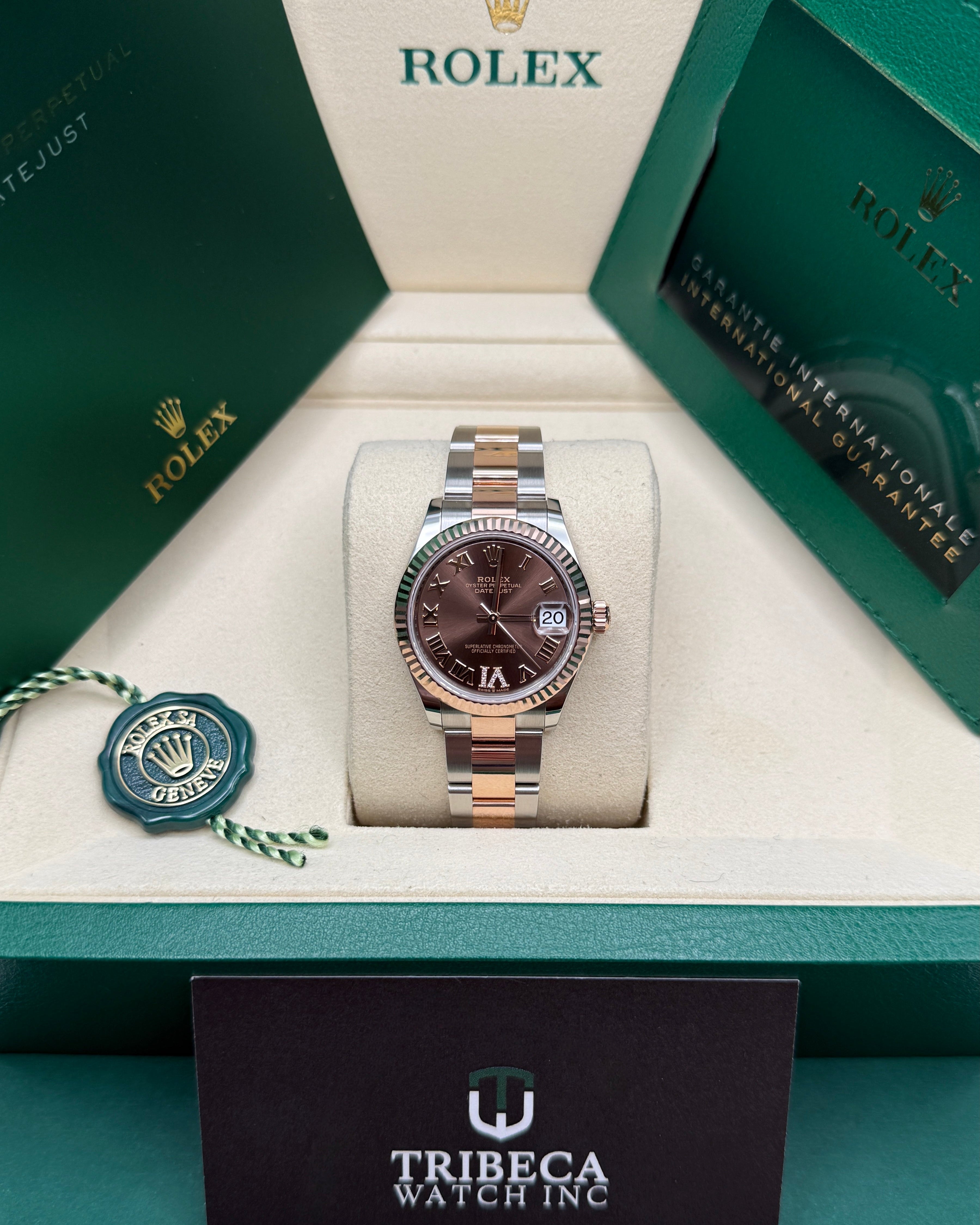 Datejust 31 Everose Gold Two-Tone Chocolate Roman Diamond Luxury Watch