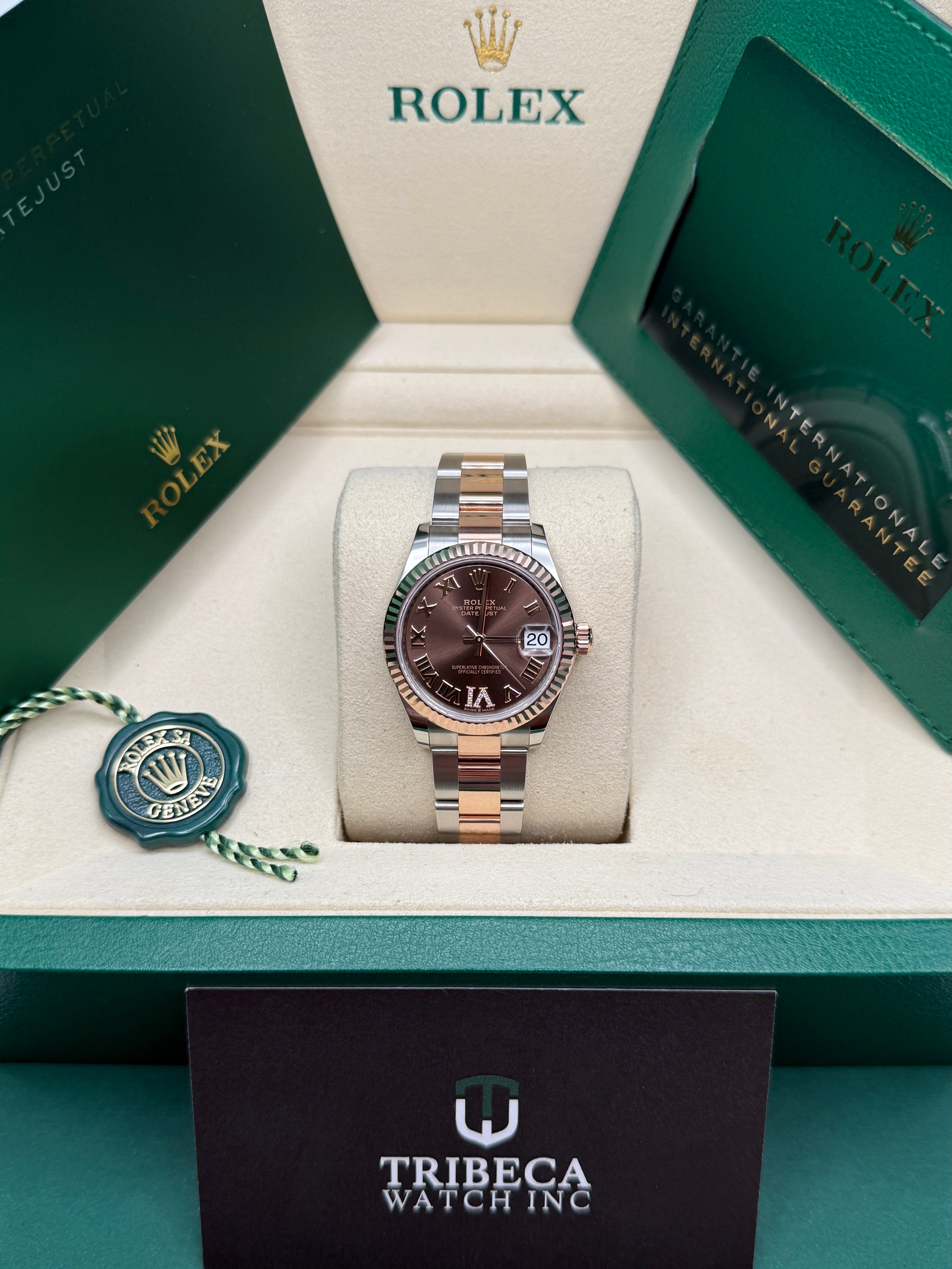 Datejust 31 Everose Gold Two-Tone Chocolate Roman Diamond Luxury Watch