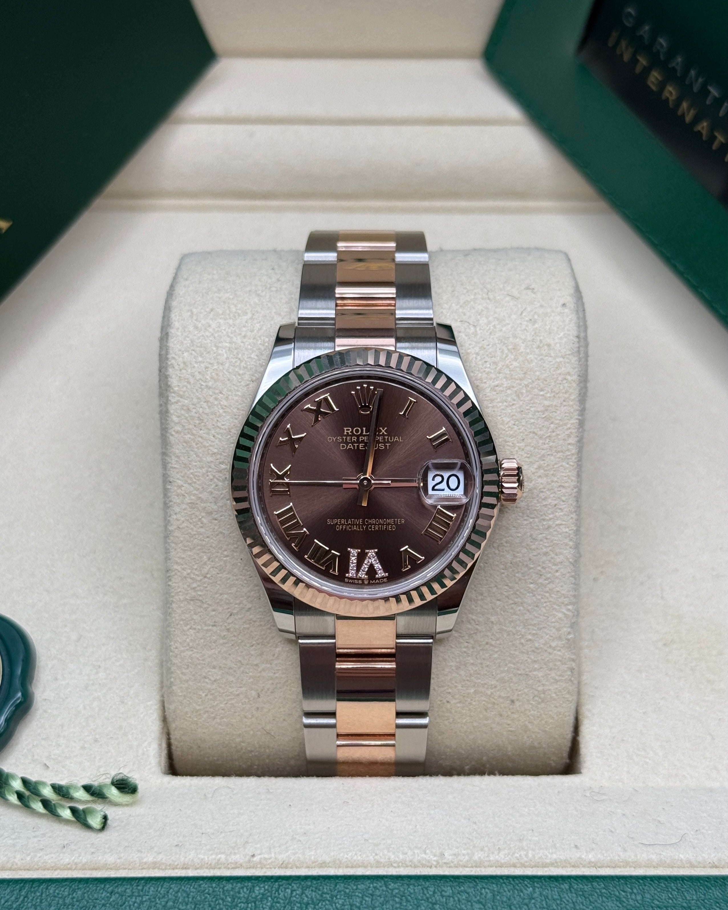 Datejust 31 Everose Gold Two-Tone Chocolate Roman Diamond Luxury Watch