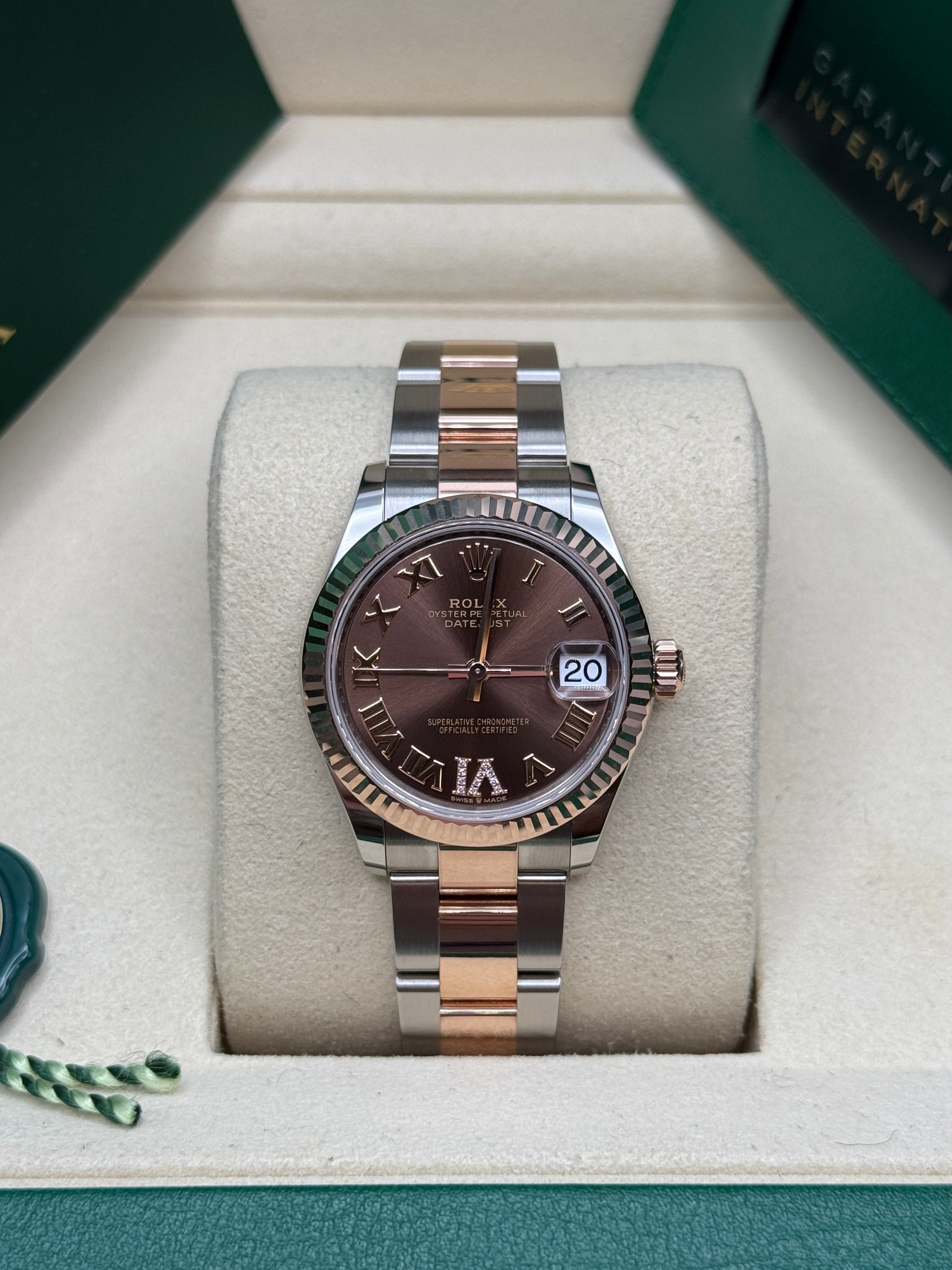 Datejust 31 Everose Gold Two-Tone Chocolate Roman Diamond Luxury Watch