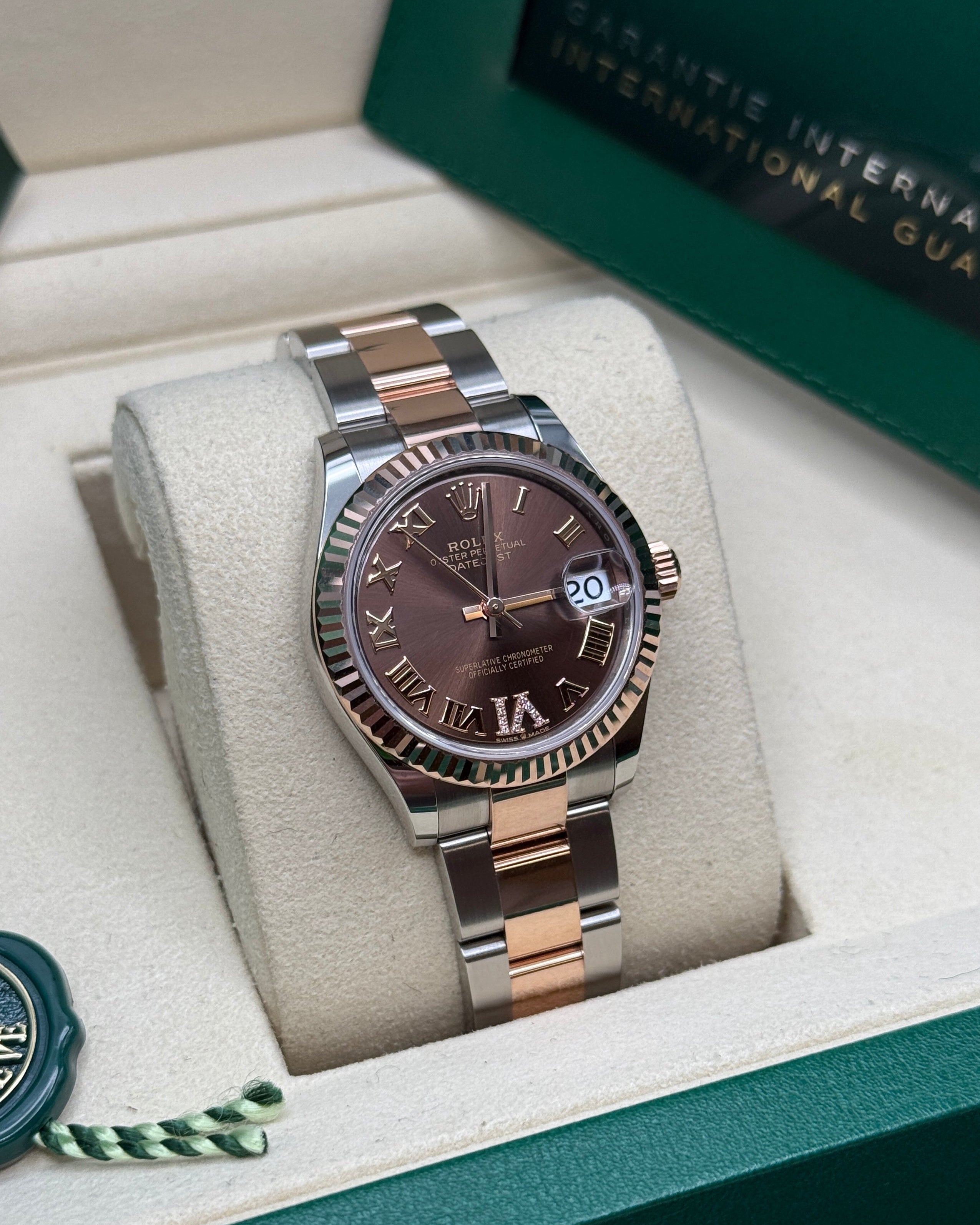 Datejust 31 Everose Gold Two-Tone Chocolate Roman Diamond Luxury Watch