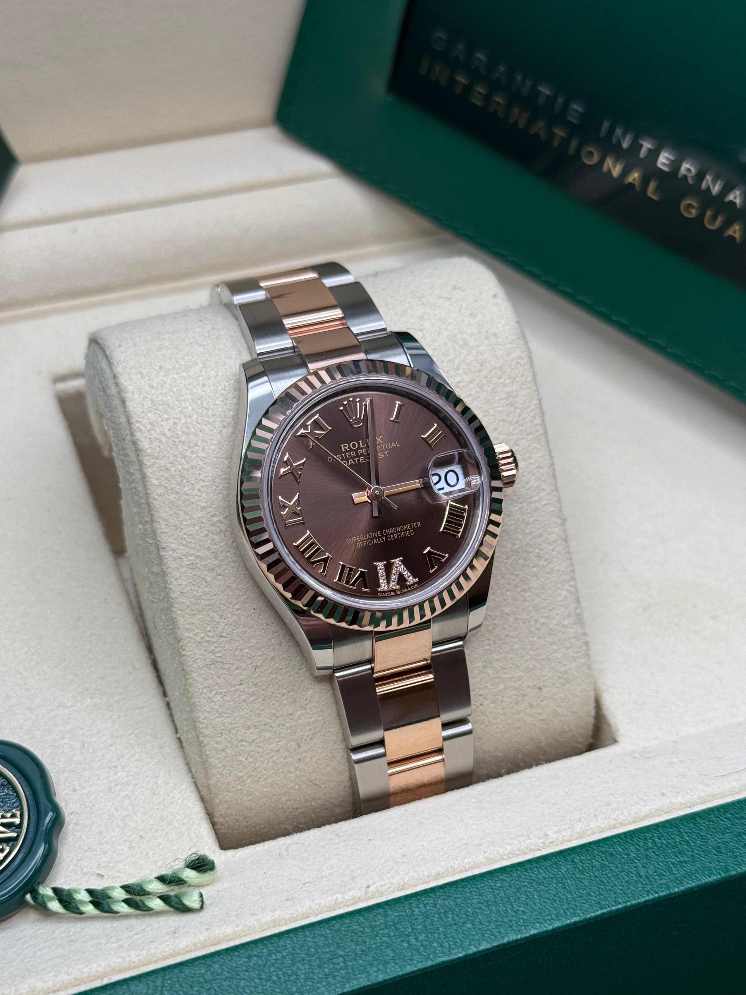 Datejust 31 Everose Gold Two-Tone Chocolate Roman Diamond Luxury Watch