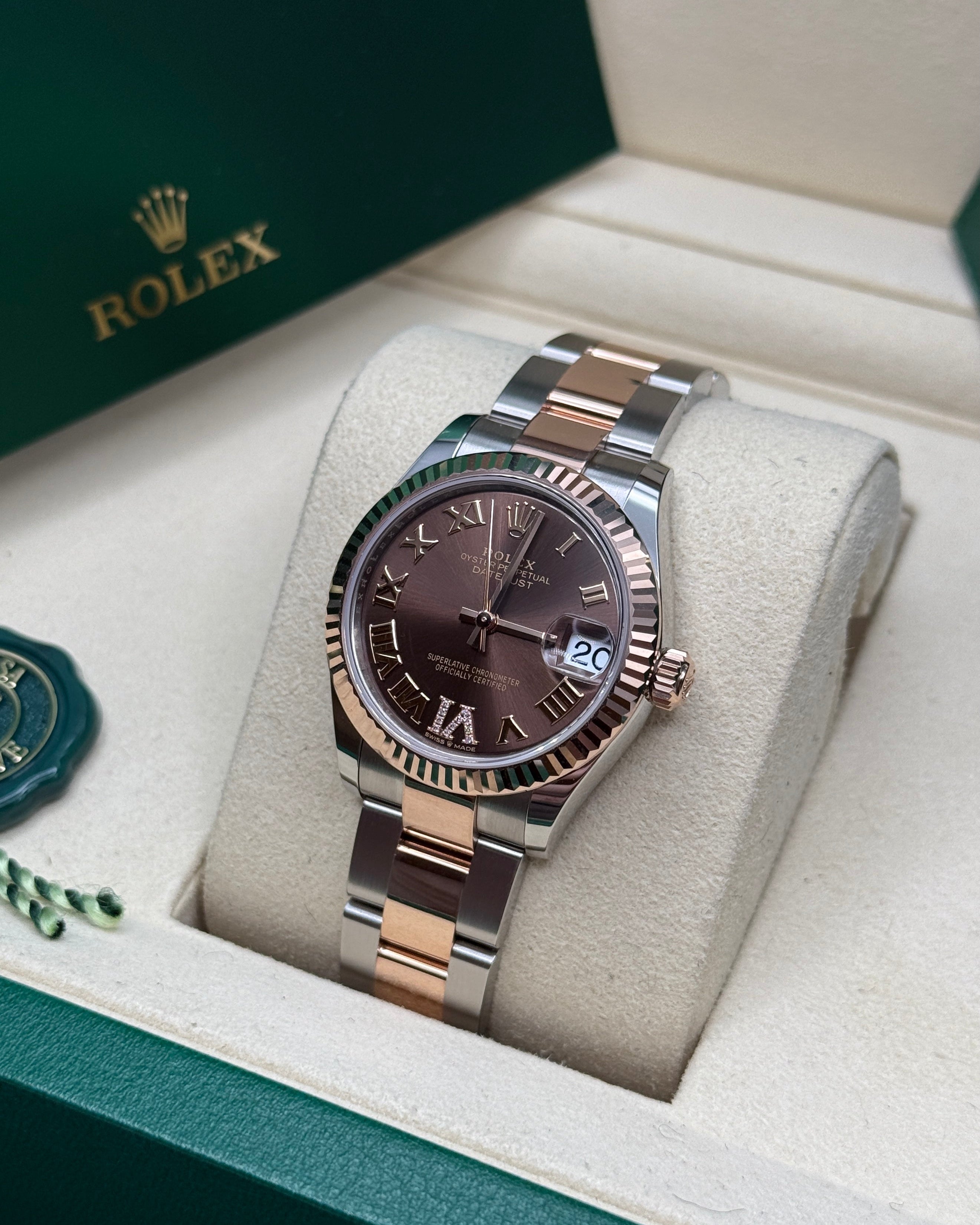 Datejust 31 Everose Gold Two-Tone Chocolate Roman Diamond Luxury Watch