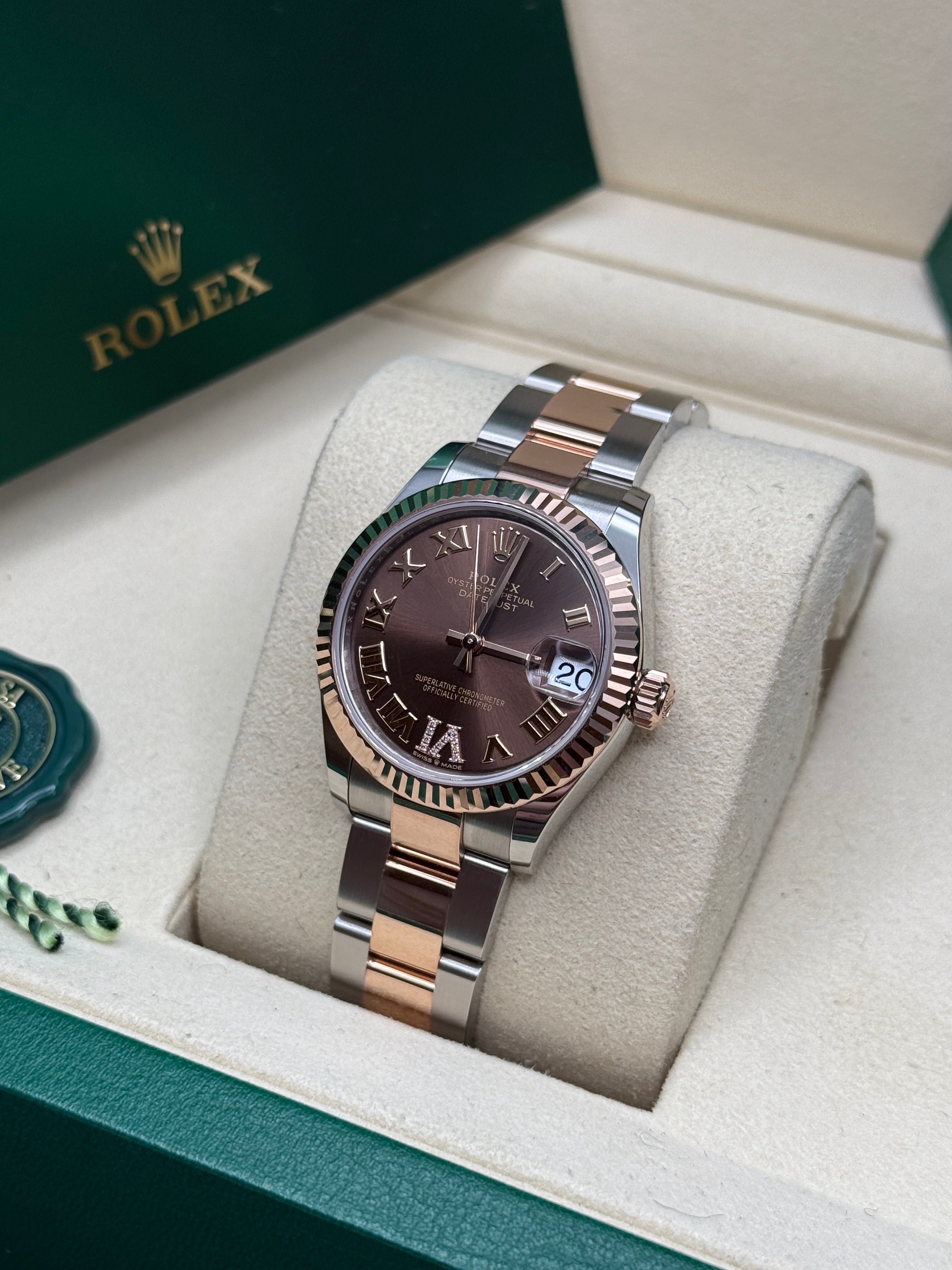 Datejust 31 Everose Gold Two-Tone Chocolate Roman Diamond Luxury Watch