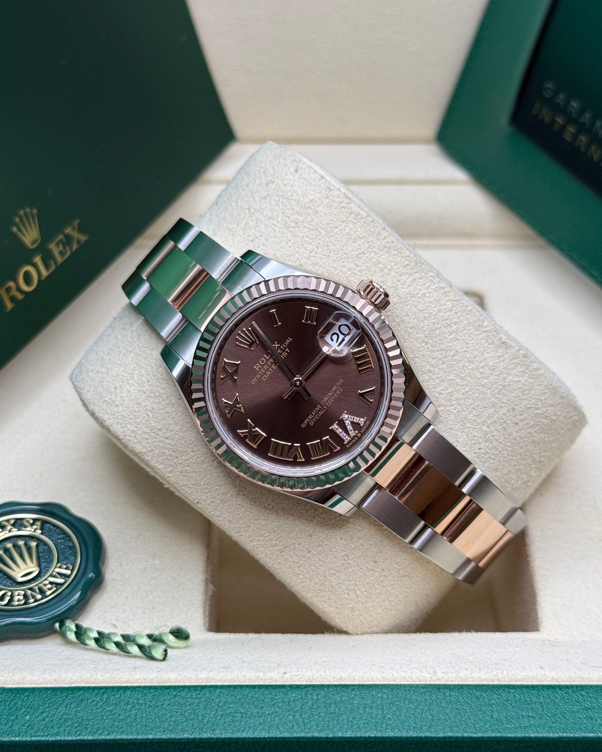 Datejust 31 Everose Gold Two-Tone Chocolate Roman Diamond Luxury Watch