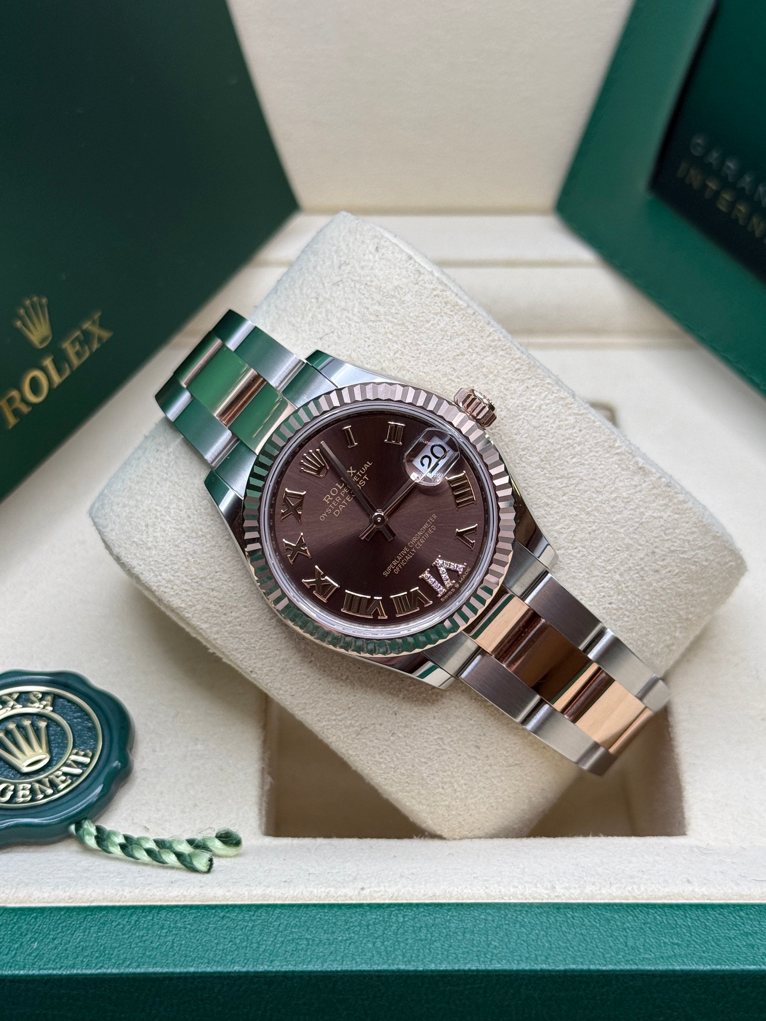 Datejust 31 Everose Gold Two-Tone Chocolate Roman Diamond Luxury Watch