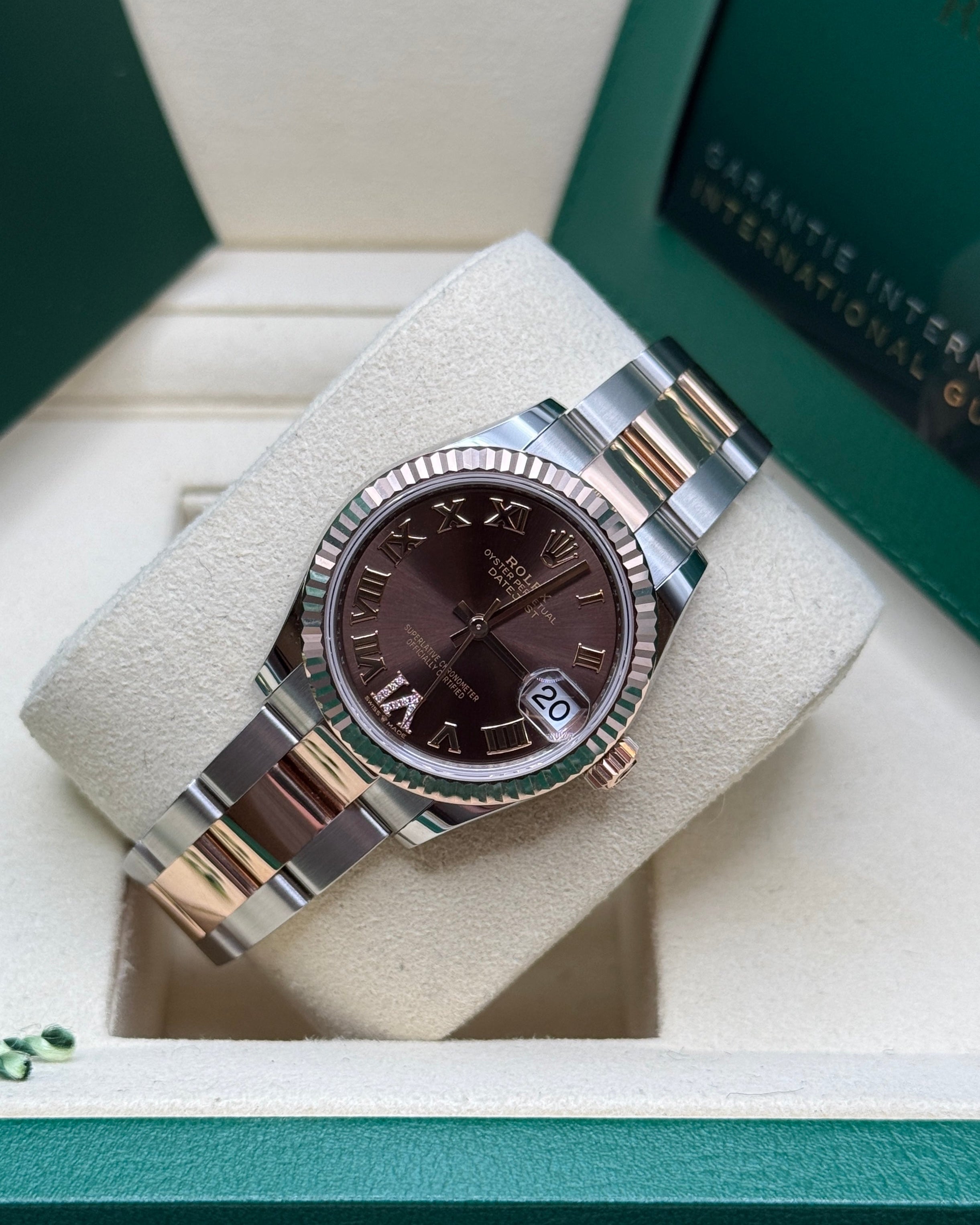 Datejust 31 Everose Gold Two-Tone Chocolate Roman Diamond Luxury Watch