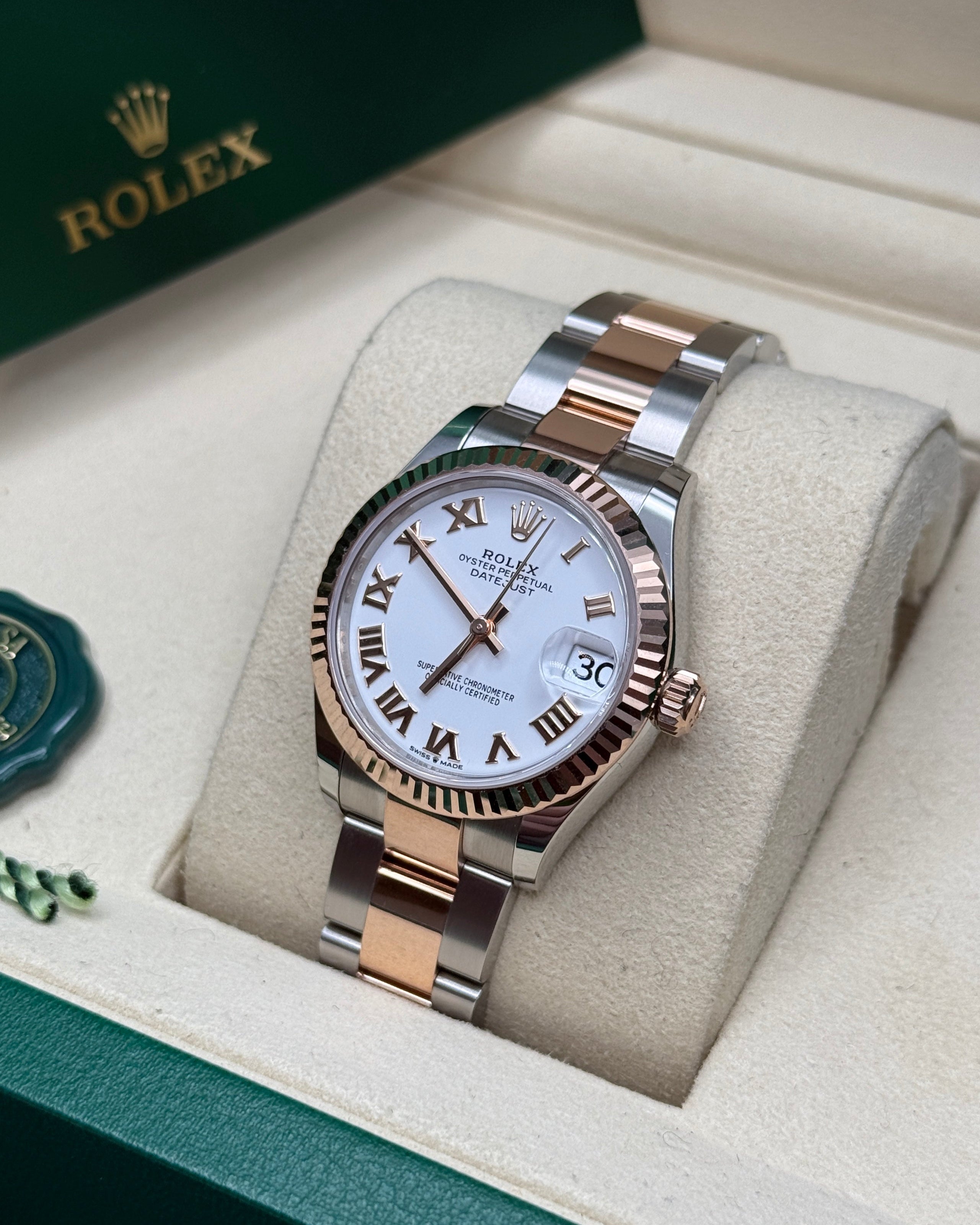 Datejust 31 Everose Gold Two-Tone White Roman Luxury Watch