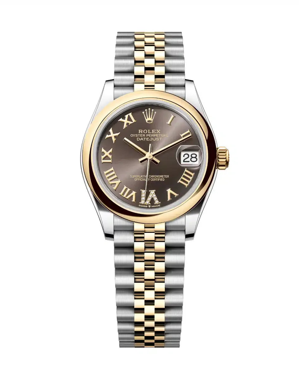 Datejust 31 Yellow Gold Two-Tone Black Dark Grey Roman Diamond Luxury Watch