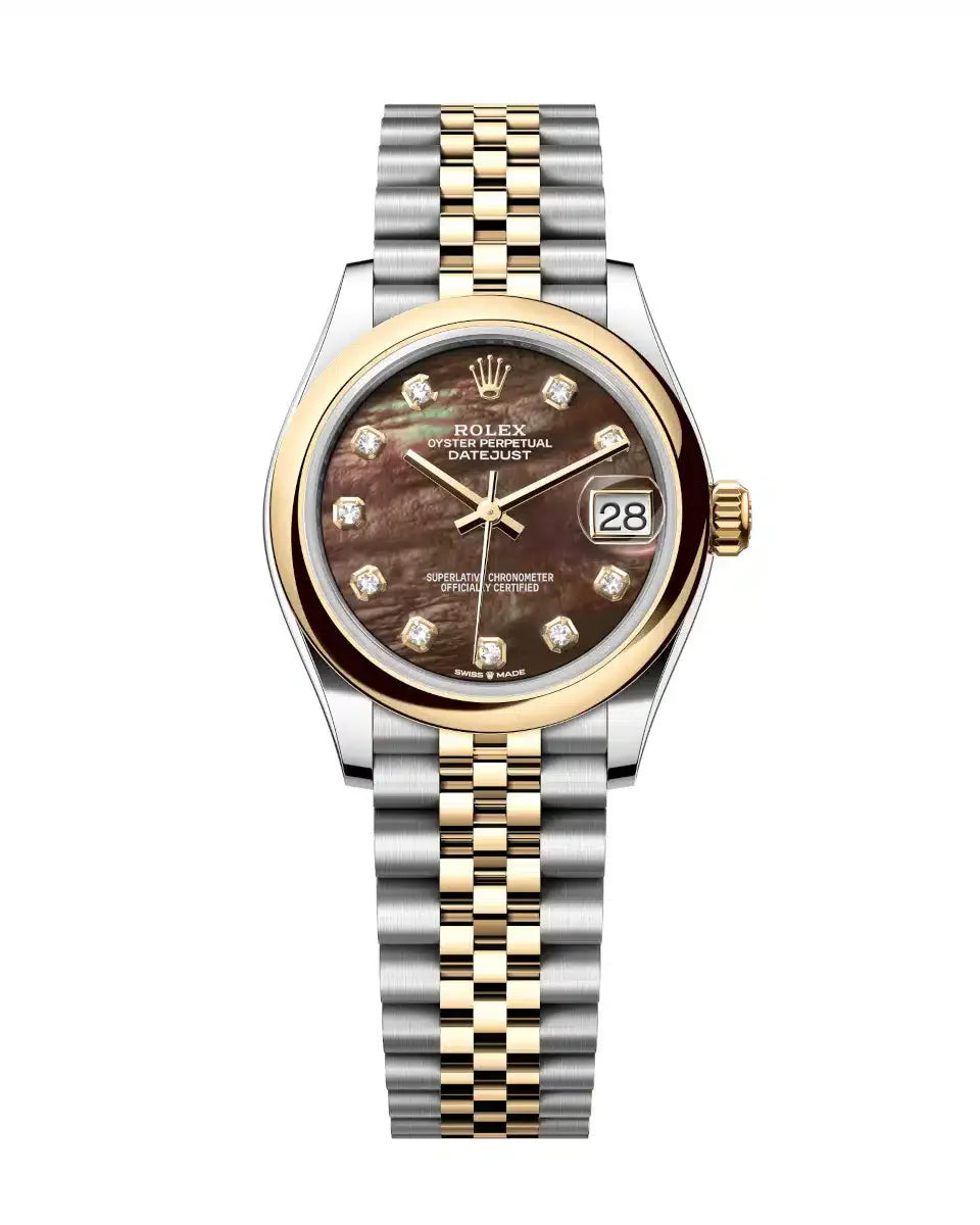 Datejust 31 Yellow Gold Two-Tone Black Mother of Pearl Diamond Luxury Watch