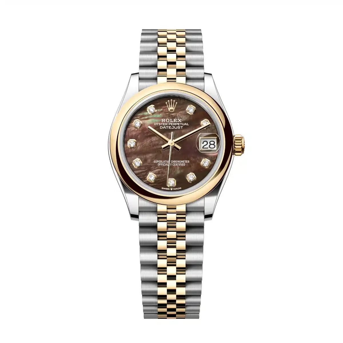 Datejust 31 Yellow Gold Two-Tone Black Mother of Pearl Diamond Luxury Watch