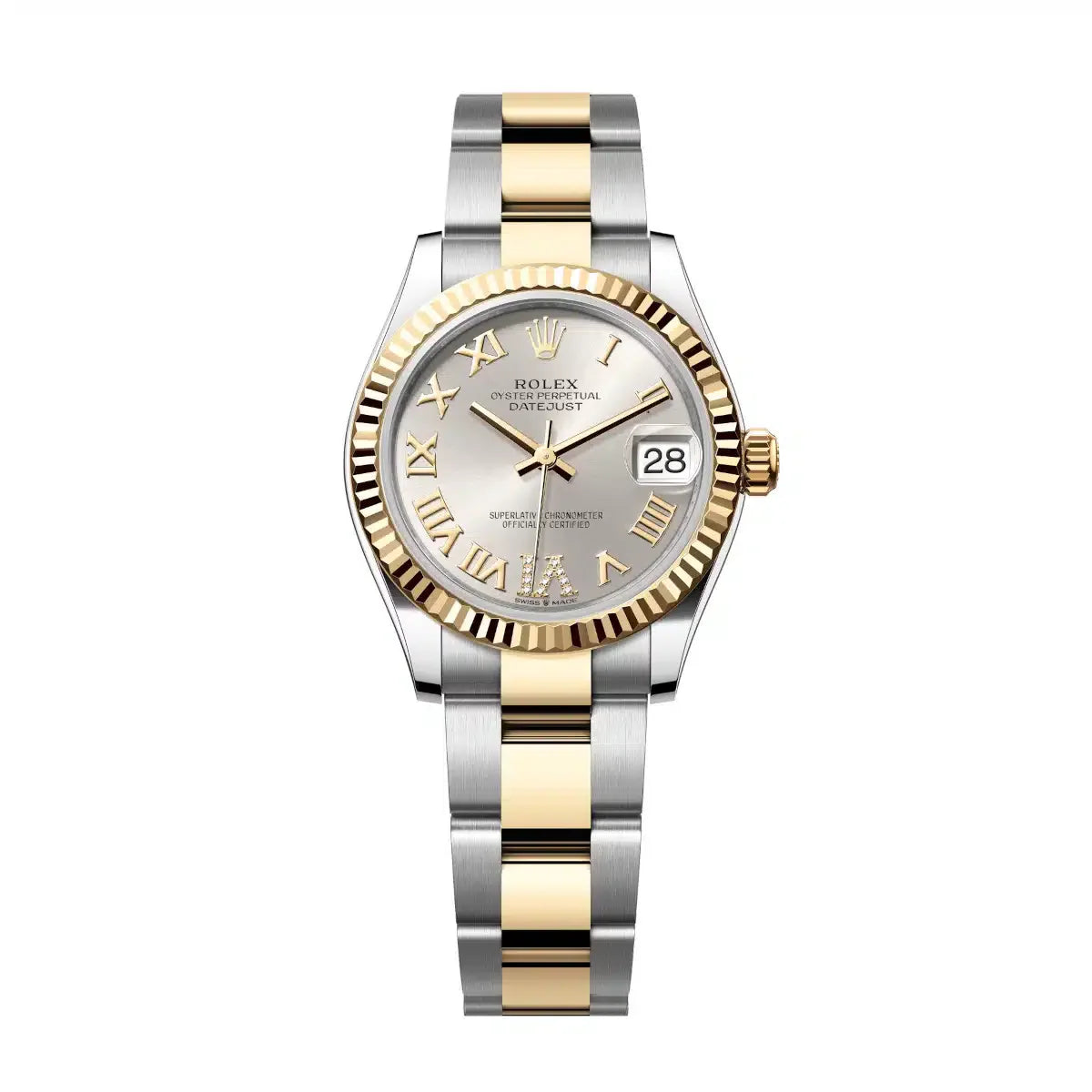 Datejust 31 Yellow Gold Two-Tone Silver Roman Diamond Luxury Watch
