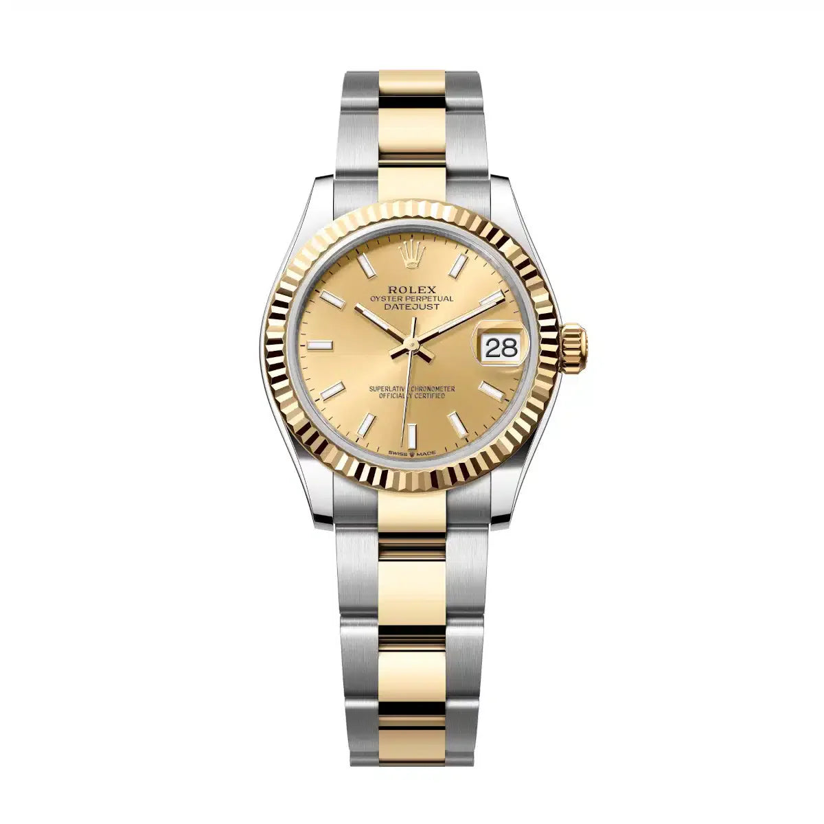 Datejust 31 Yellow Gold Two-Tone Champagne Index Luxury Watch