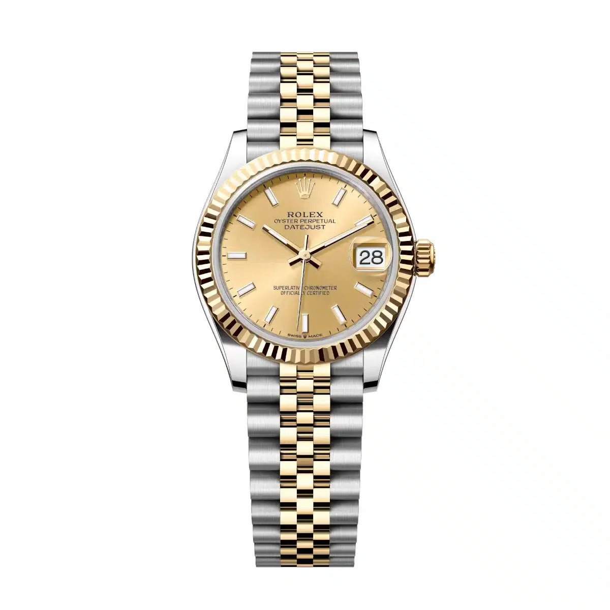 Datejust 31 Yellow Gold Two-Tone Champagne Index Luxury Watch