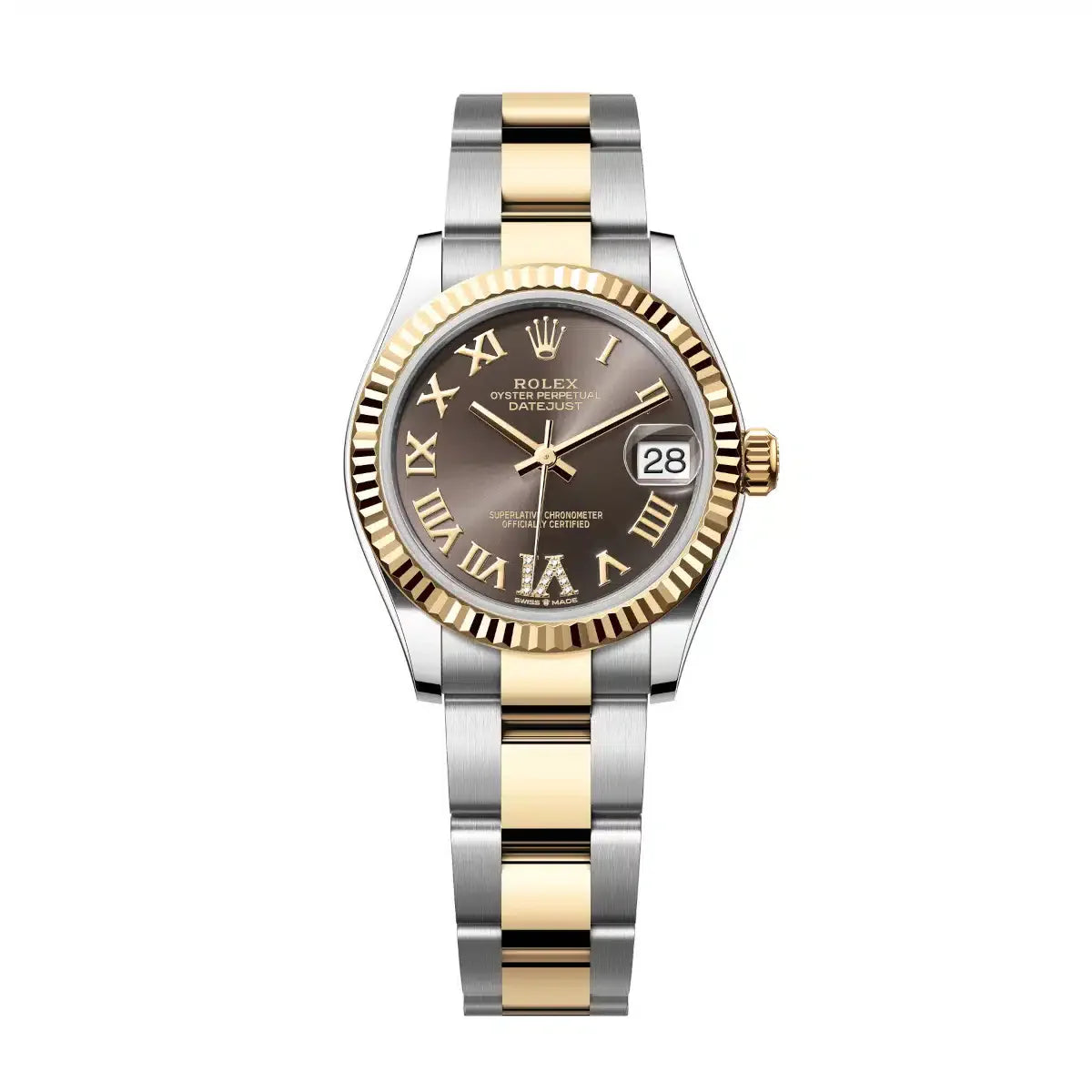Datejust 31 Yellow Gold Two-Tone Dark Grey Roman Diamond Luxury Watch