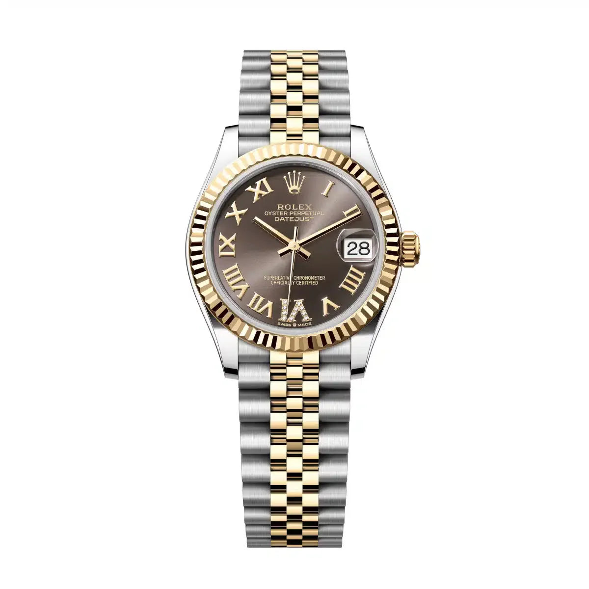 Datejust 31 Yellow Gold Two-Tone Dark Grey Roman Diamond Luxury Watch