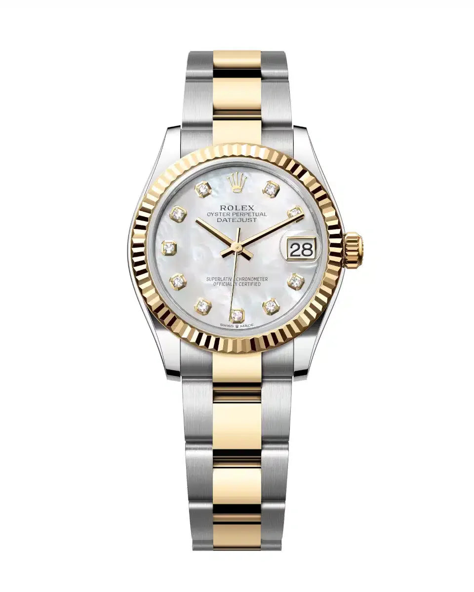 Datejust 31 Yellow Gold Two-Tone Mother of Pearl Diamond Luxury Watch