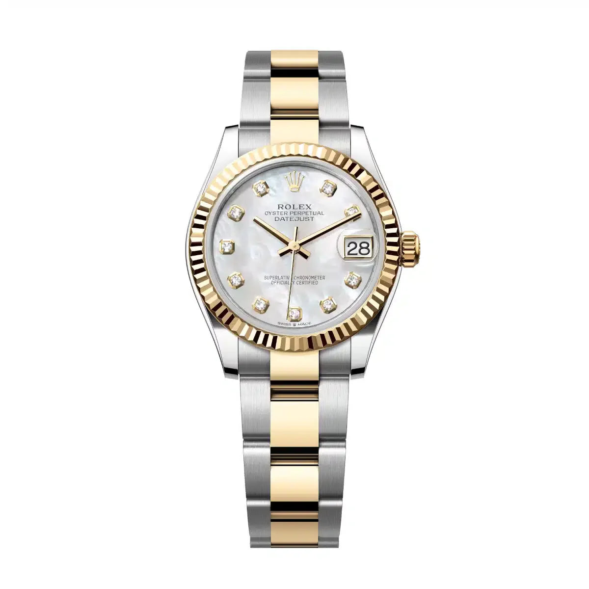 Datejust 31 Yellow Gold Two-Tone Mother of Pearl Diamond Luxury Watch